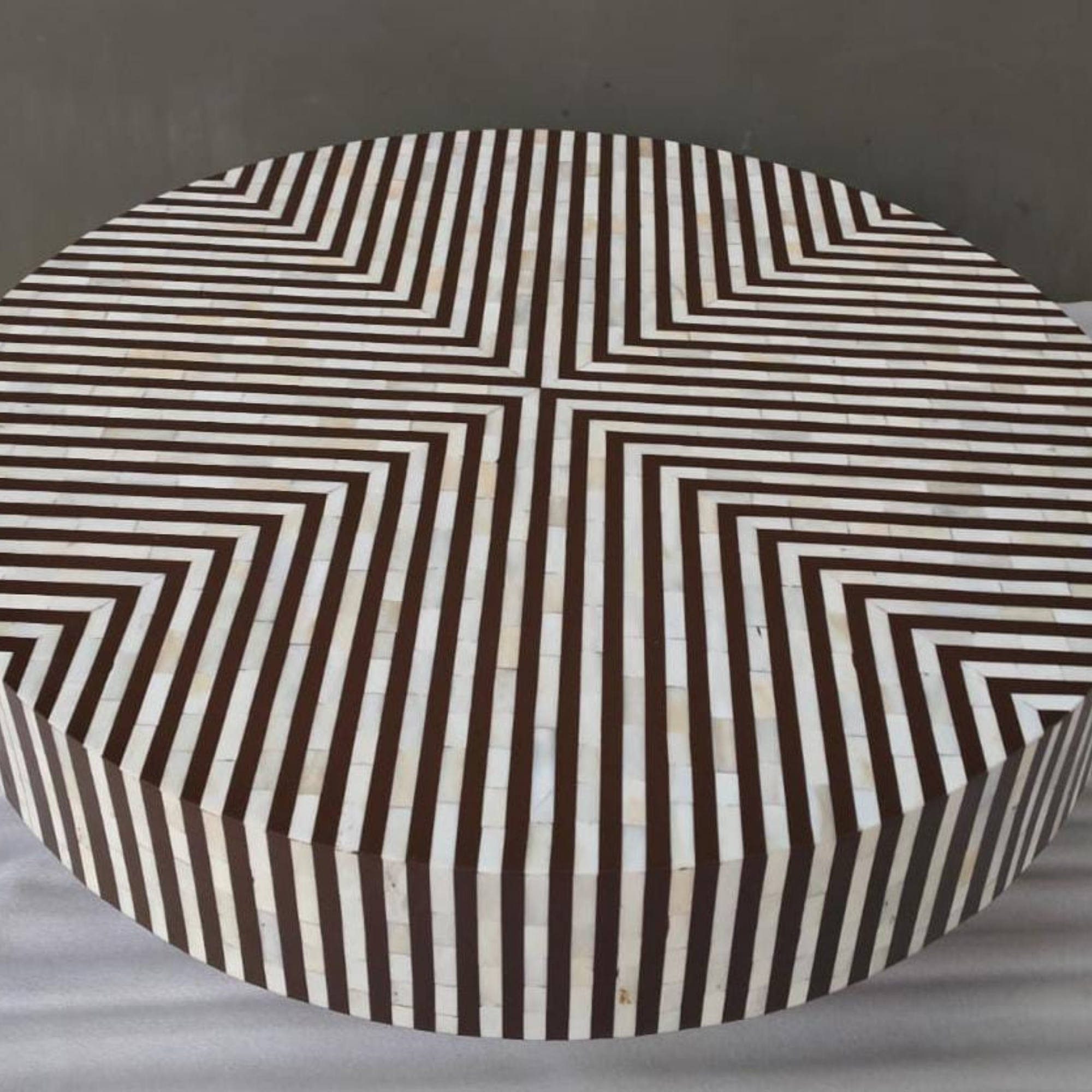 Black and White Bone Inlay Coffee Table | Handmade Round Geometric Center Table