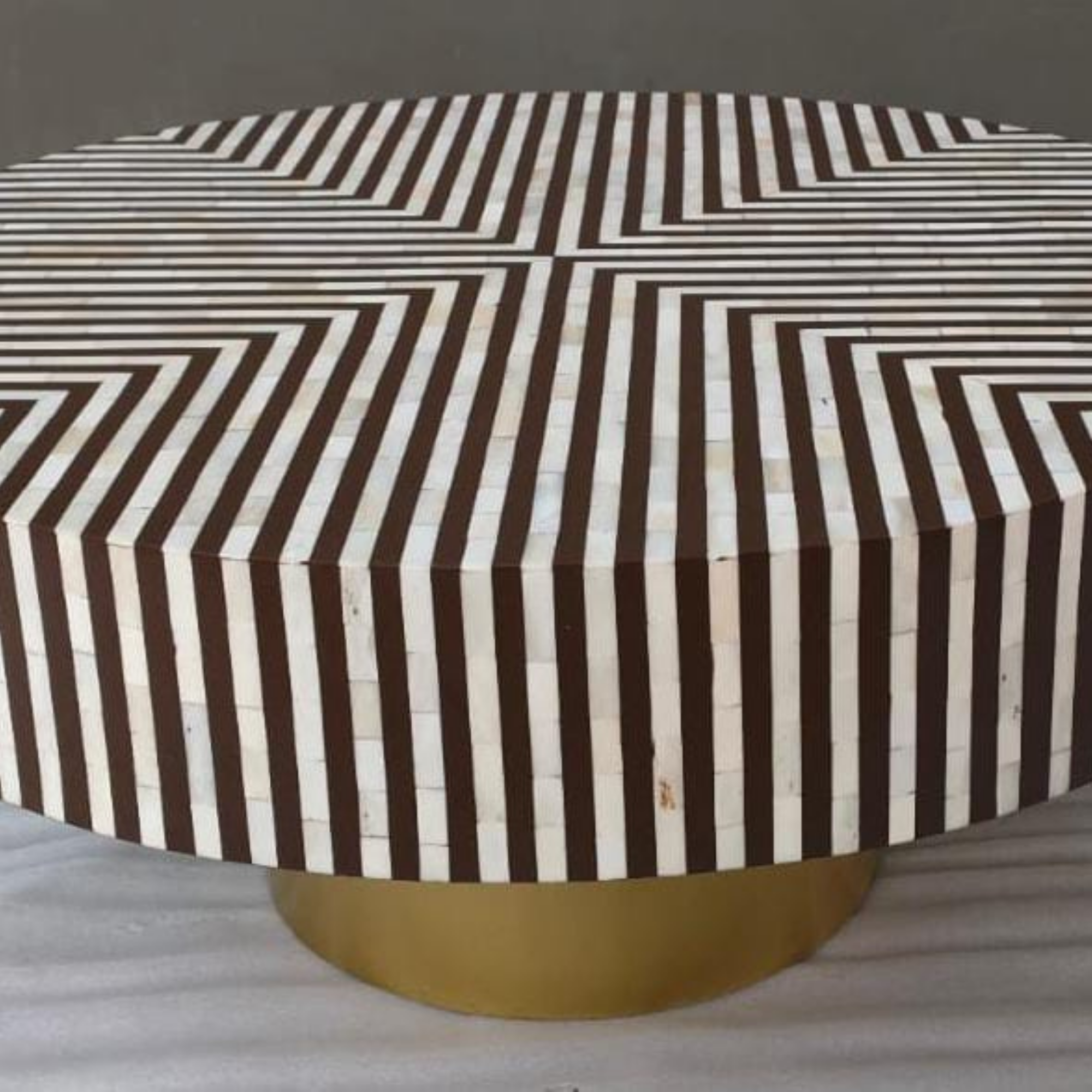 Black and White Bone Inlay Coffee Table | Handmade Round Geometric Center Table