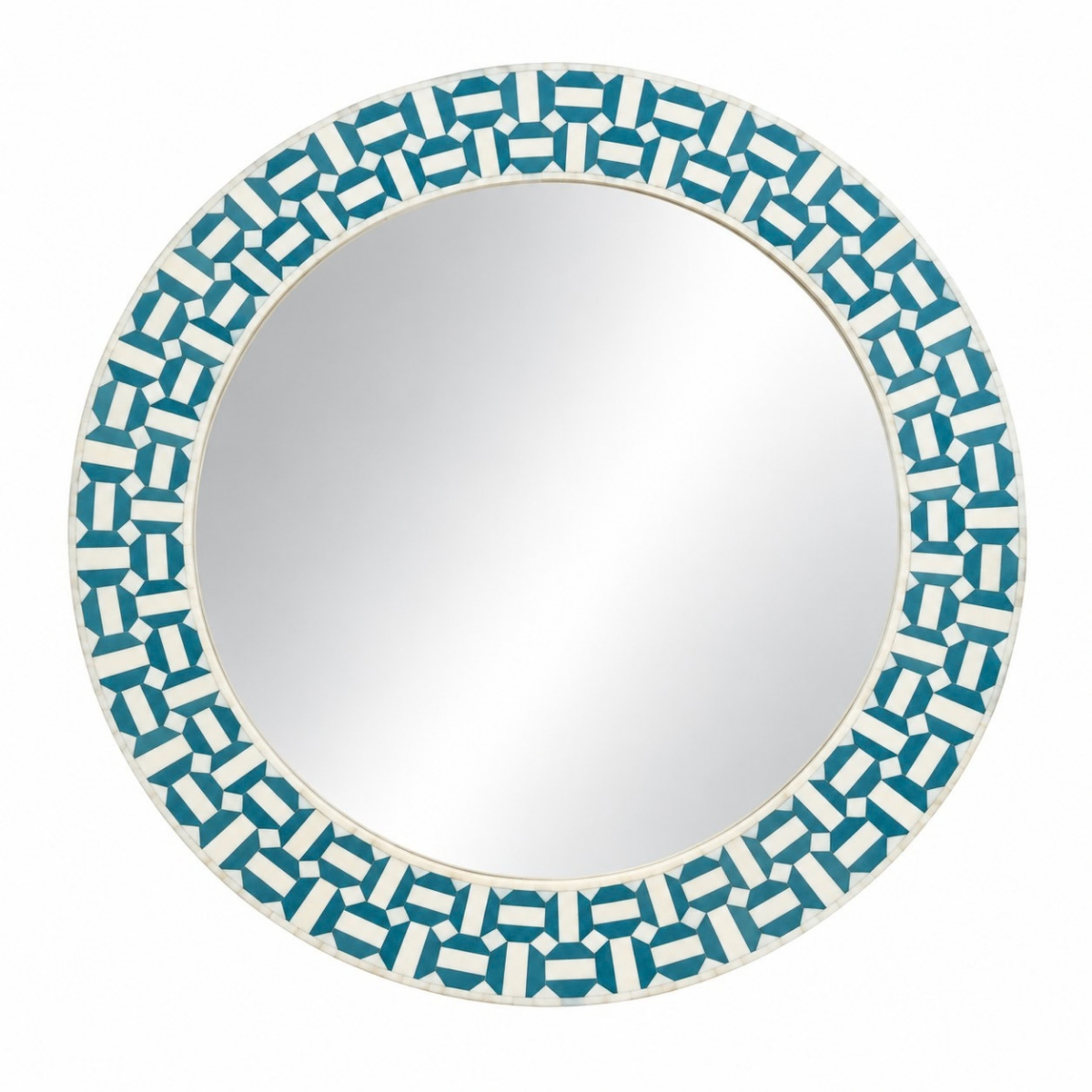 Handmade Turquoise Bone Inlay Round Mirror – Geometric Design