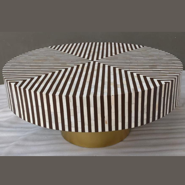 Black and White Bone Inlay Coffee Table | Handmade Round Geometric Center Table