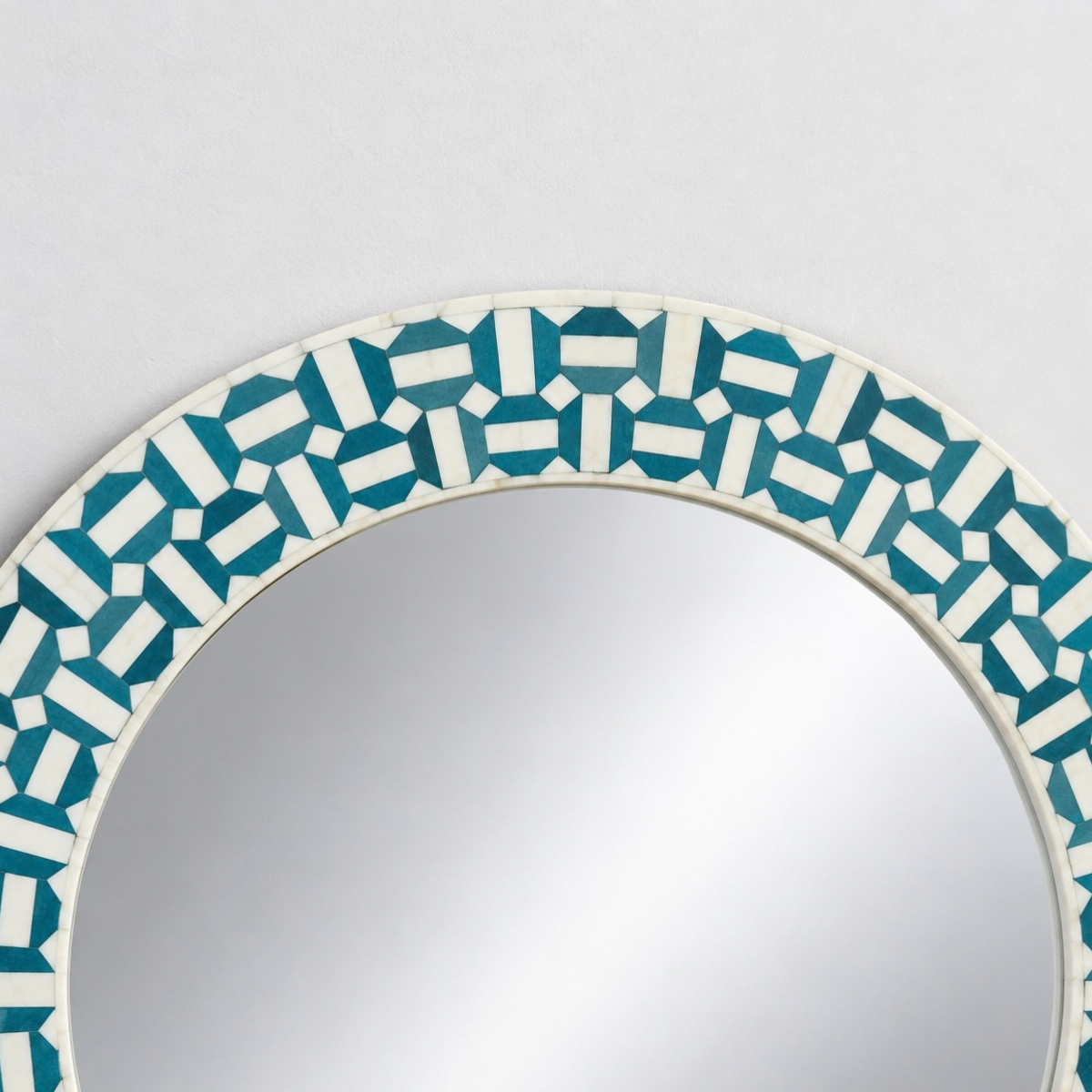 Handmade Turquoise Bone Inlay Round Mirror – Geometric Design