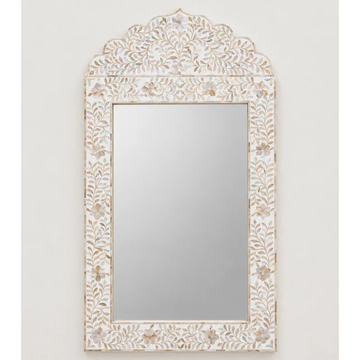 Mother of Pearl Inlay Arch Mirror – Handmade Floral Decorative Wall Mirror