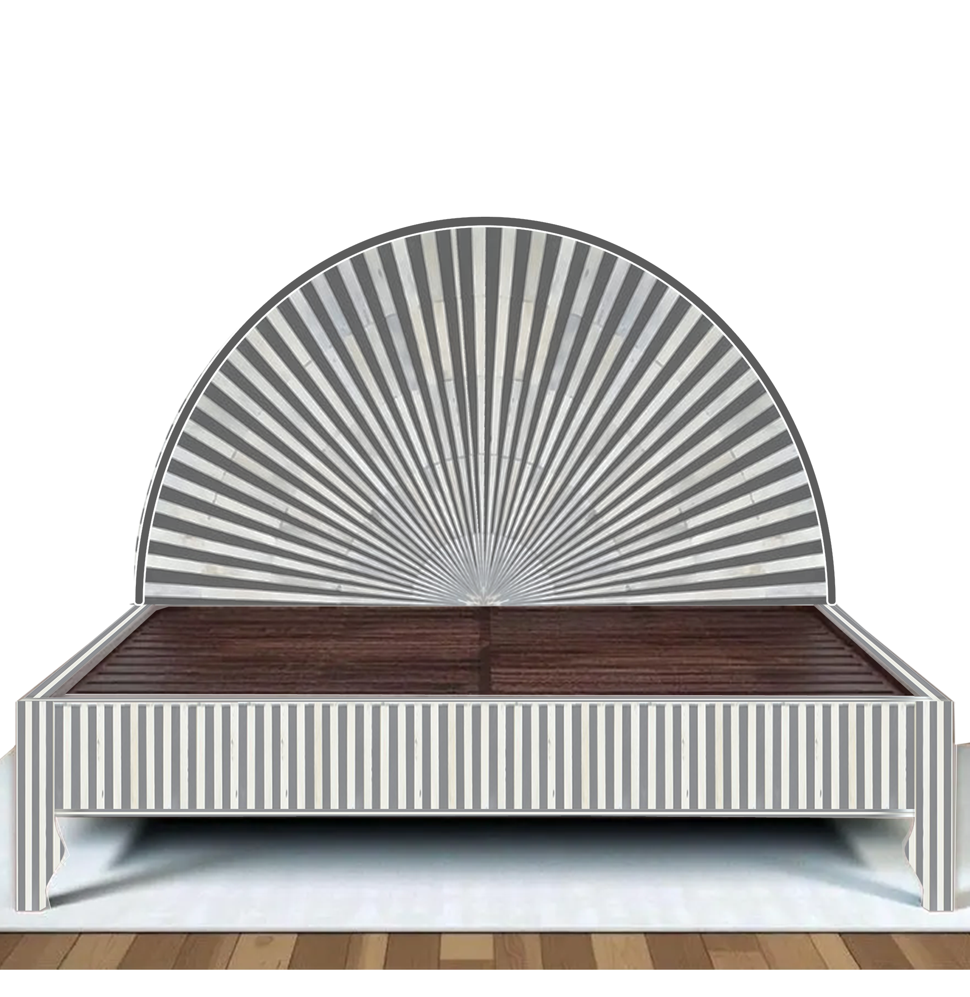 Black White Stripe Bone Inlay Bed Sunburst Headboard Luxury Handmade Platform Bed