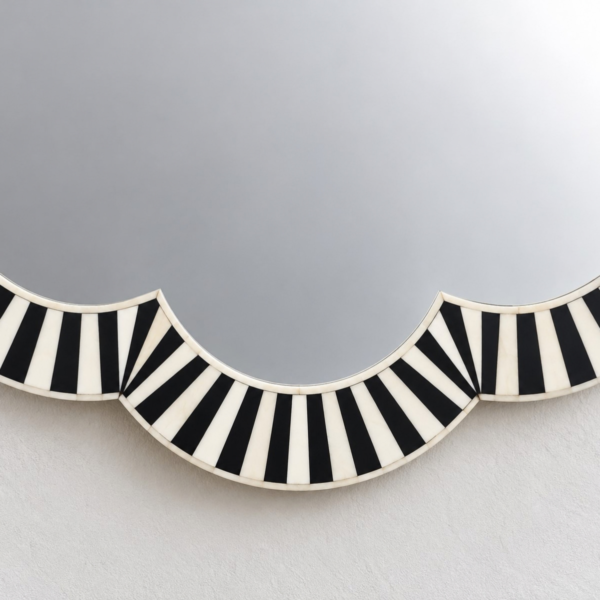Handmade Black & White Bone Inlay Flower Mirror – Striped Design