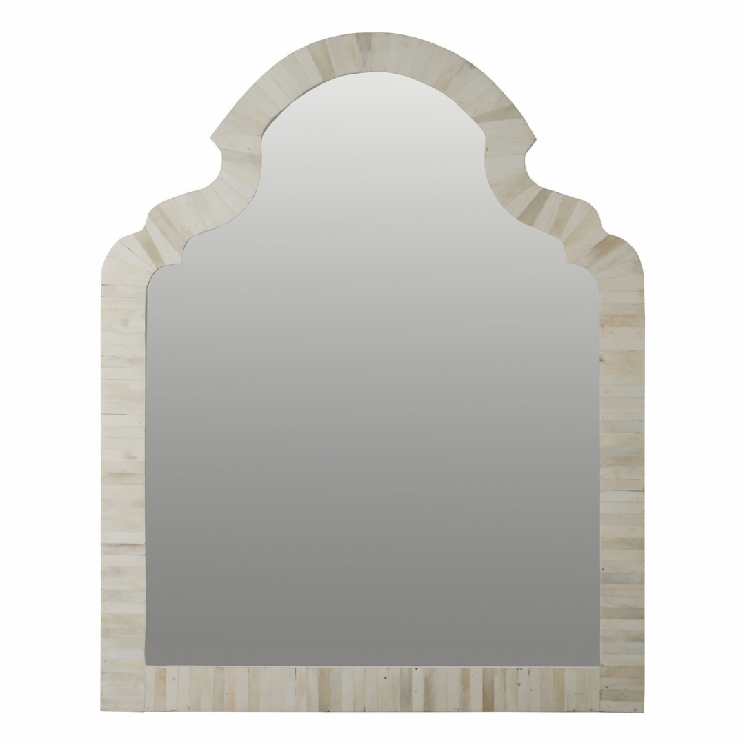 Natural Bone Inlay Arch Mirror Frame Handmade Minimal Wall Mirror Luxury Neutral Home Decor