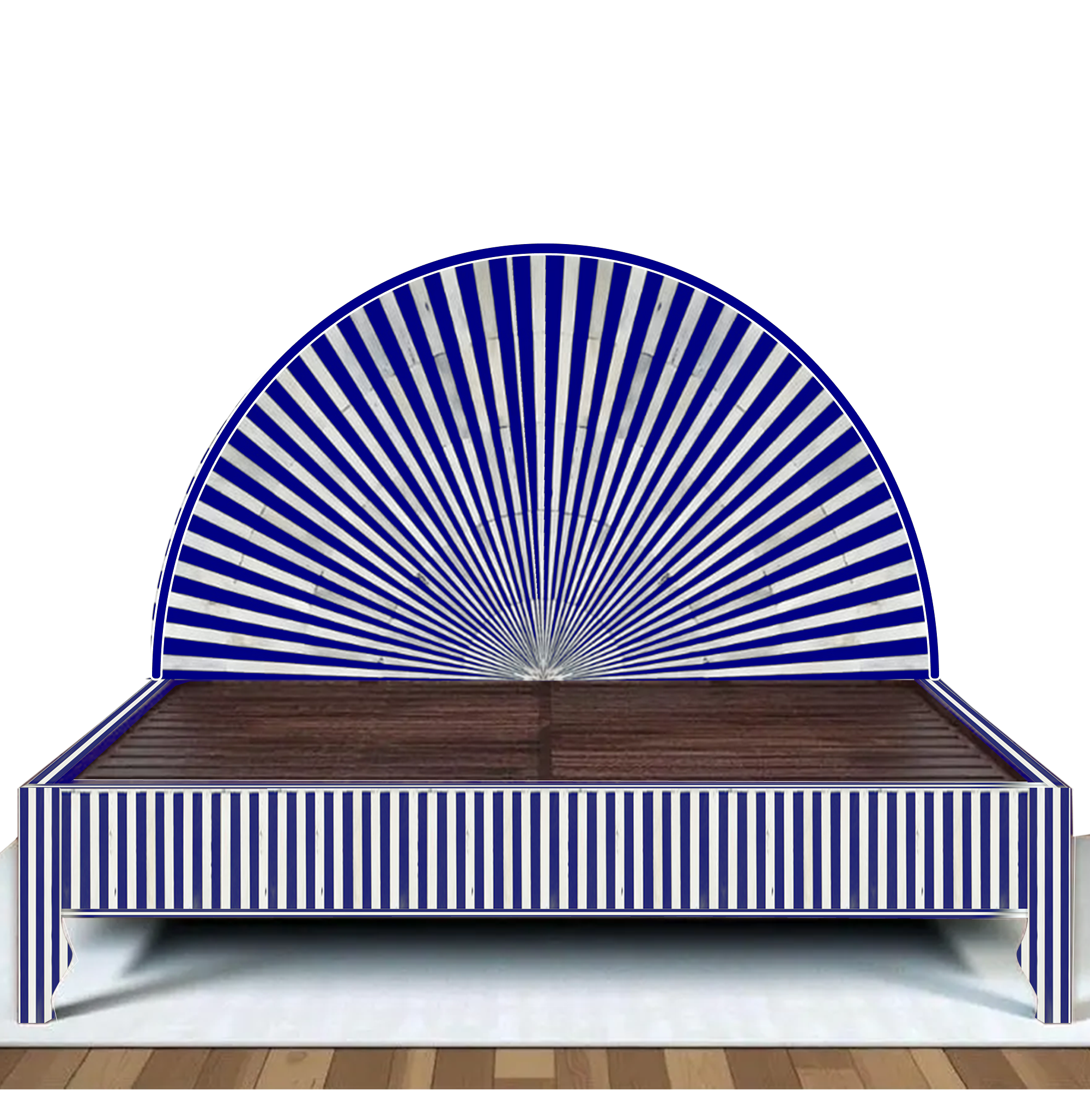 Black White Stripe Bone Inlay Bed Sunburst Headboard Luxury Handmade Platform Bed