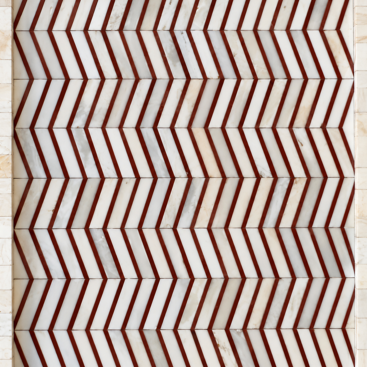 Handmade Red & White Bone Inlay Serving Tray – Chevron Geometric Design