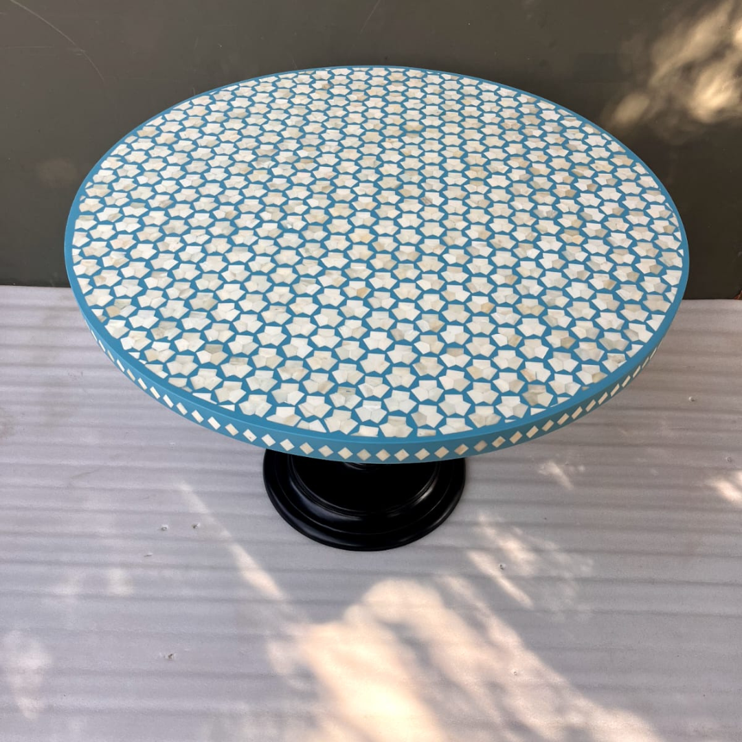 Bone Inlay Dining Table Handmade Luxury Dining Table Geometric Floral Inlay Table Wooden Dining Furniture Boho Chic Home