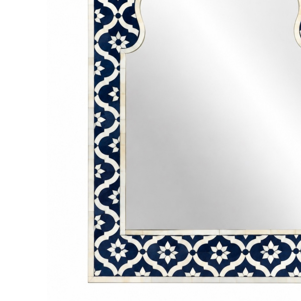 Handmade Navy Blue Bone Inlay Mirror – Mughal Arch Floral Wall Mirror