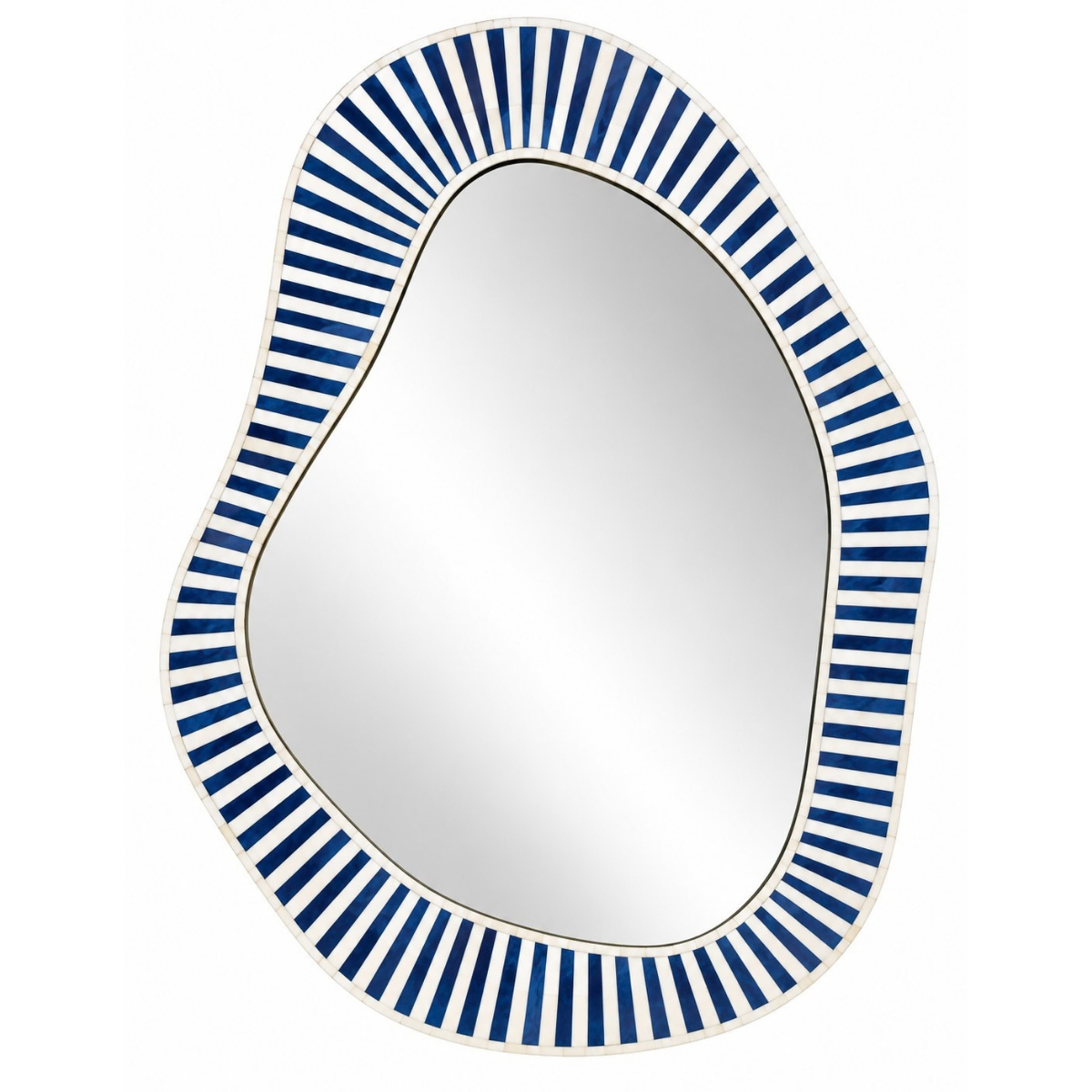 Handmade Blue & White Striped Bone Inlay Mirror – Irregular Organic Wall Mirror