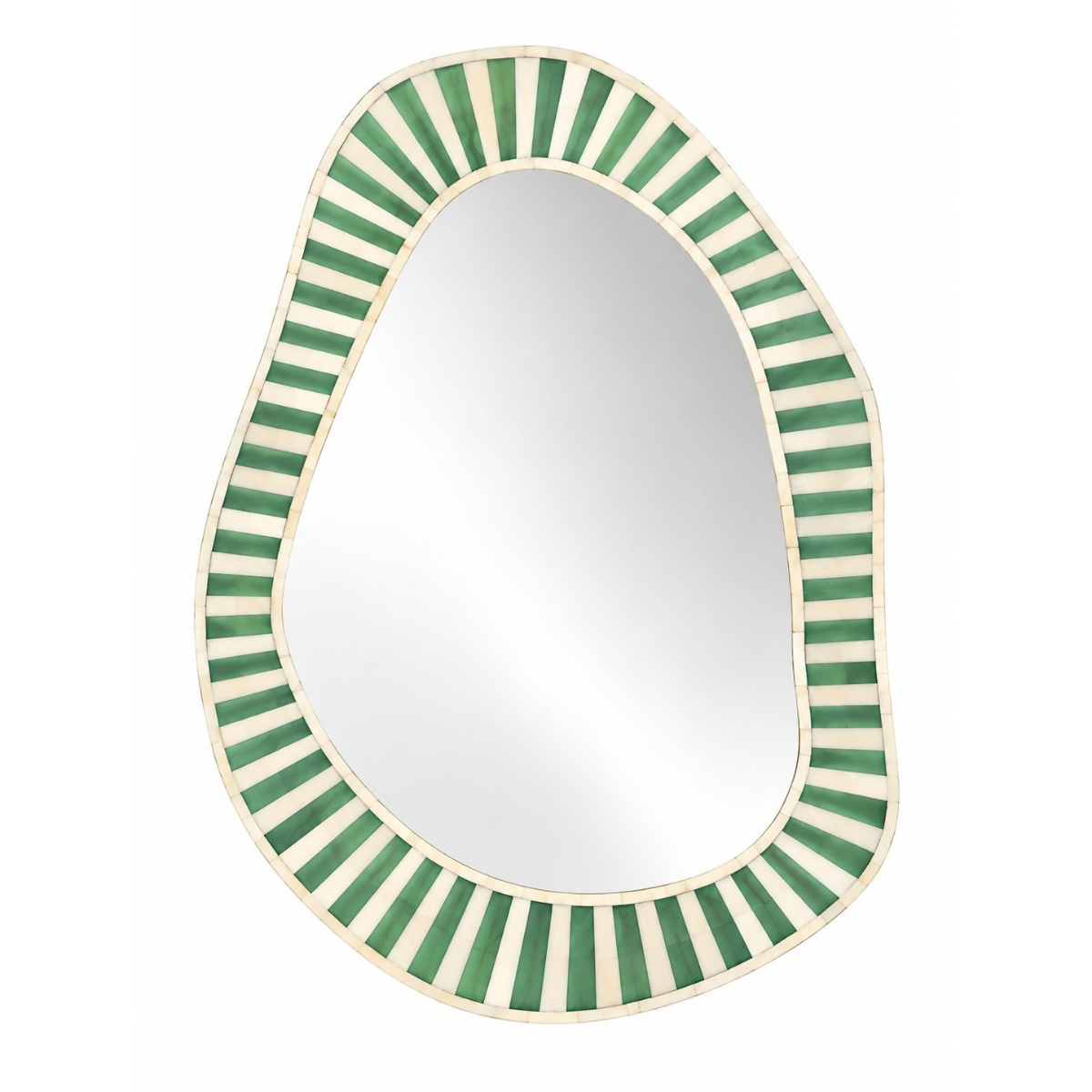 Handmade Green & White Striped Bone Inlay Mirror – Irregular Organic Wall Mirror