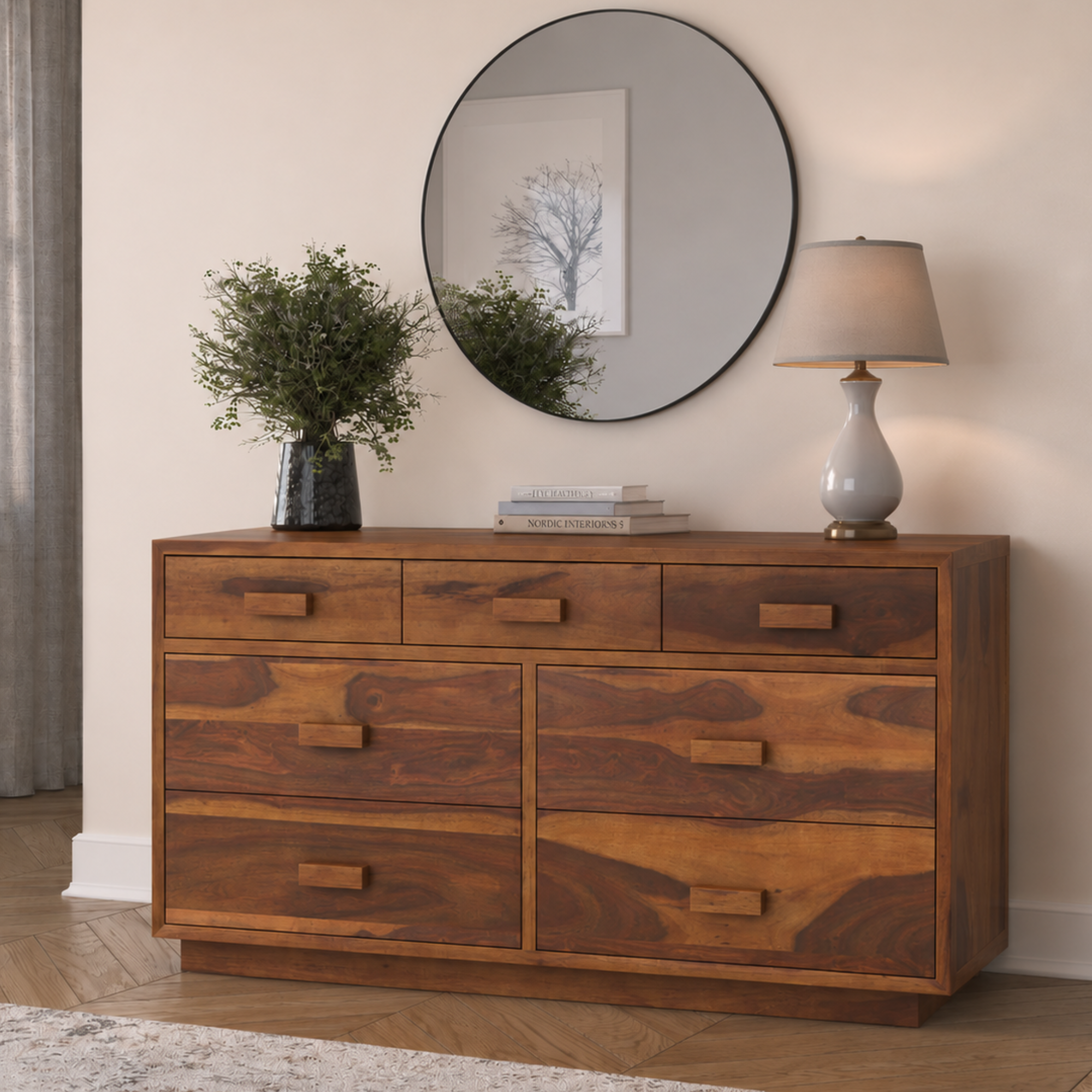 Solid Wood 6 Drawer Dresser | Modern Wooden Chest of Drawers | Large Bedroom Storage Cabinet | Handmade Furniture