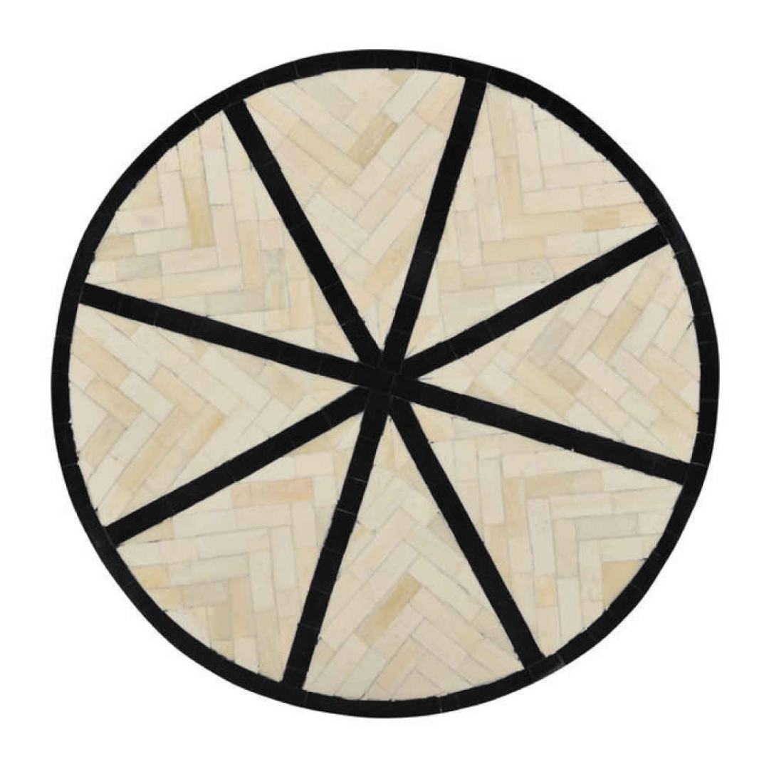 Natural Bone Inlay Round End Table Black Stripe Panel Design Handmade Modern Accent Side Table