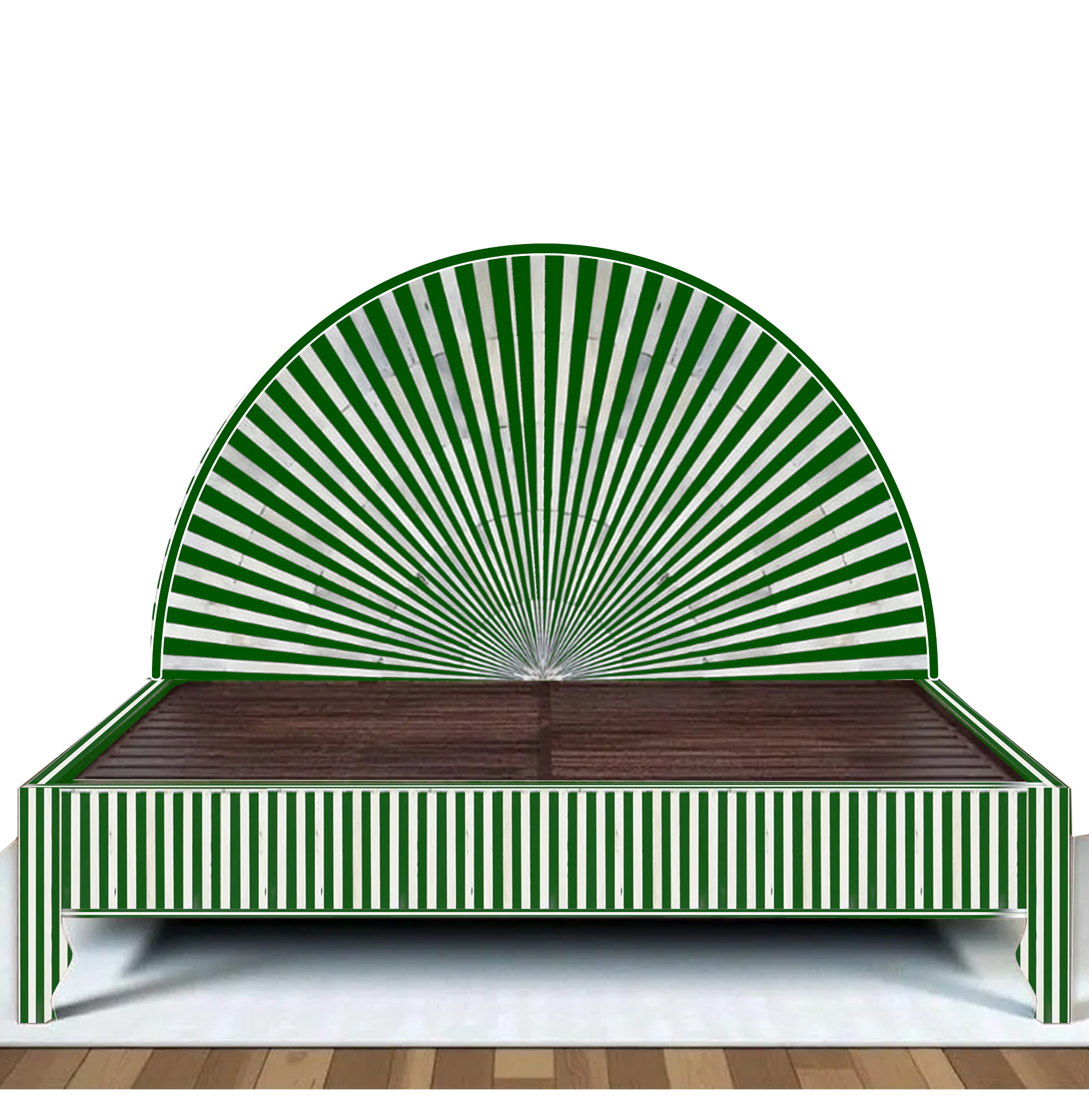 Black White Stripe Bone Inlay Bed Sunburst Headboard Luxury Handmade Platform Bed