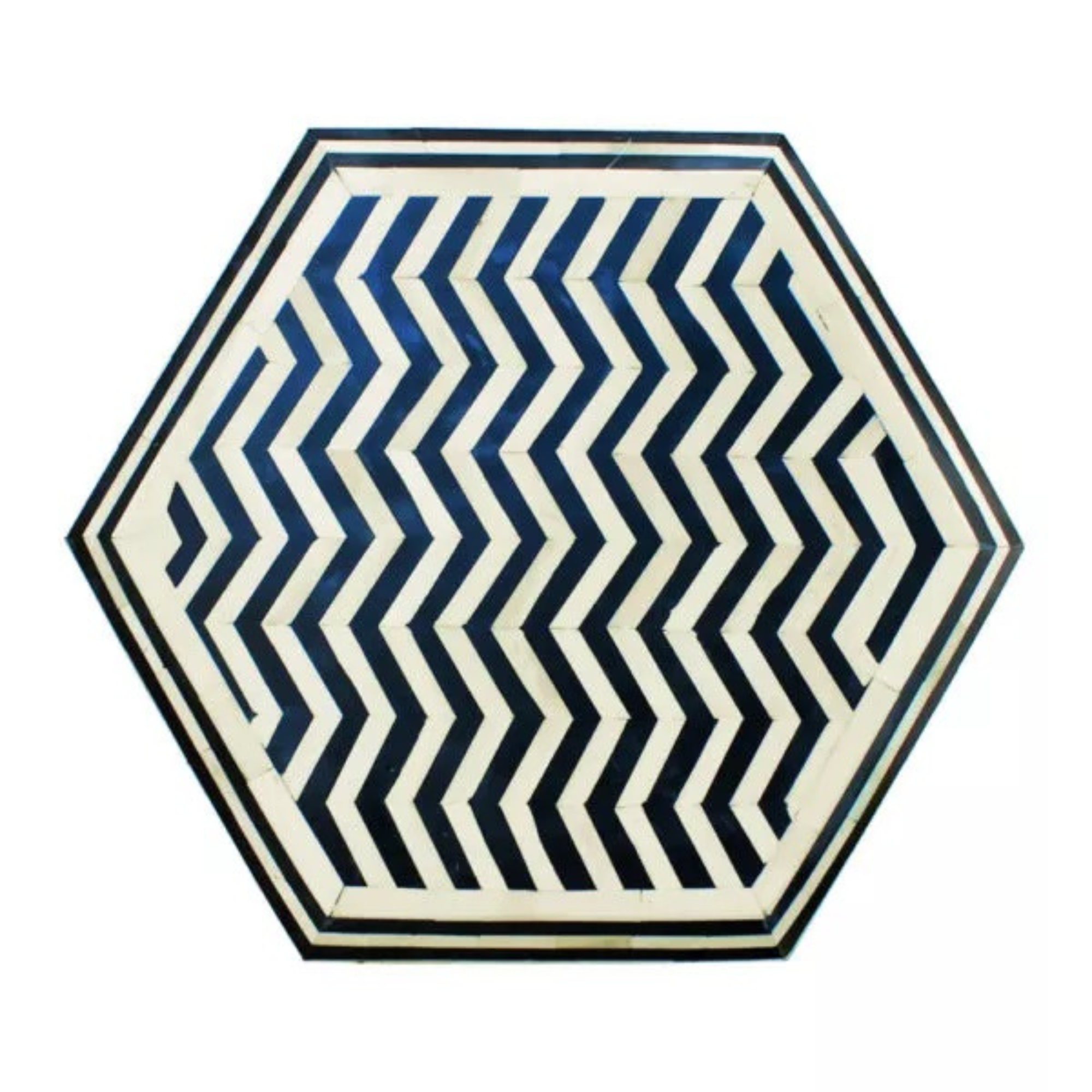 Black & White Chevron Bone Inlay Side Table – Handmade Hexagon Accent Table