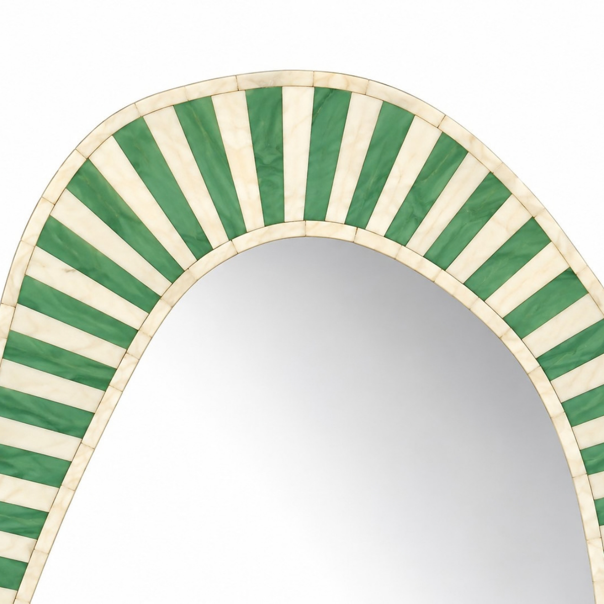 Handmade Green & White Striped Bone Inlay Mirror – Irregular Organic Wall Mirror
