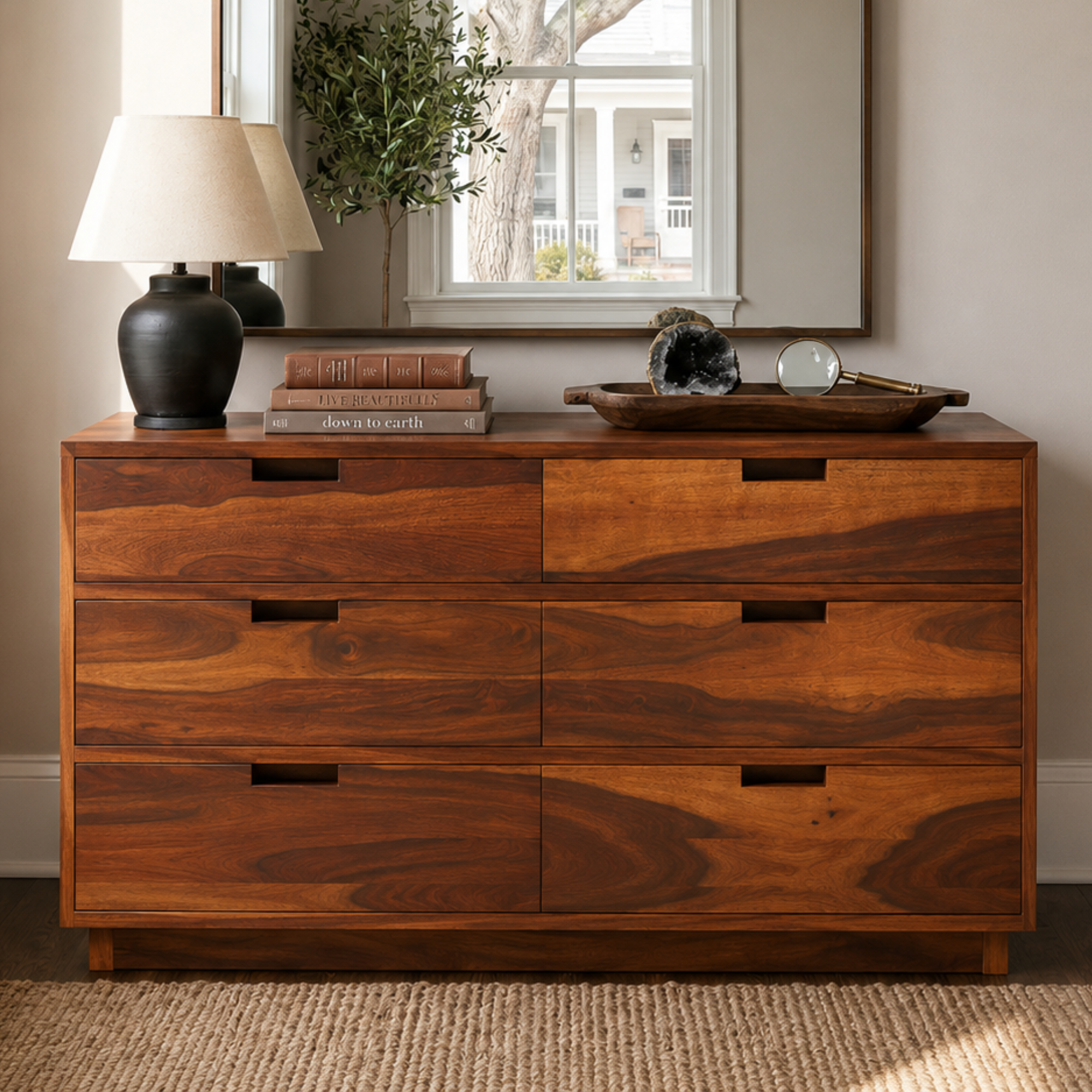 Solid Wood 6 Drawer Dresser | Modern Wooden Chest of Drawers | Minimalist Bedroom Storage Cabinet