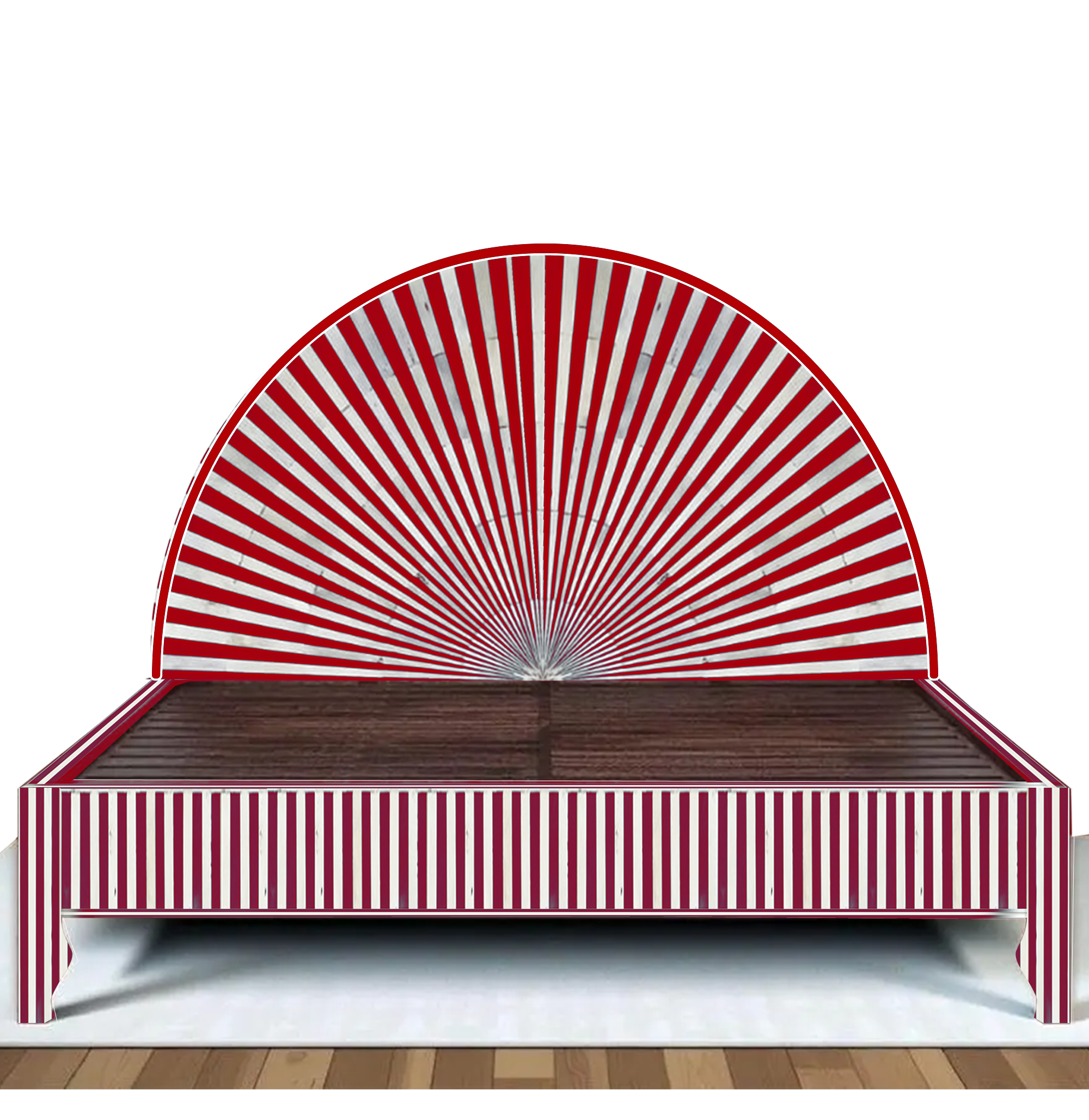 Black White Stripe Bone Inlay Bed Sunburst Headboard Luxury Handmade Platform Bed
