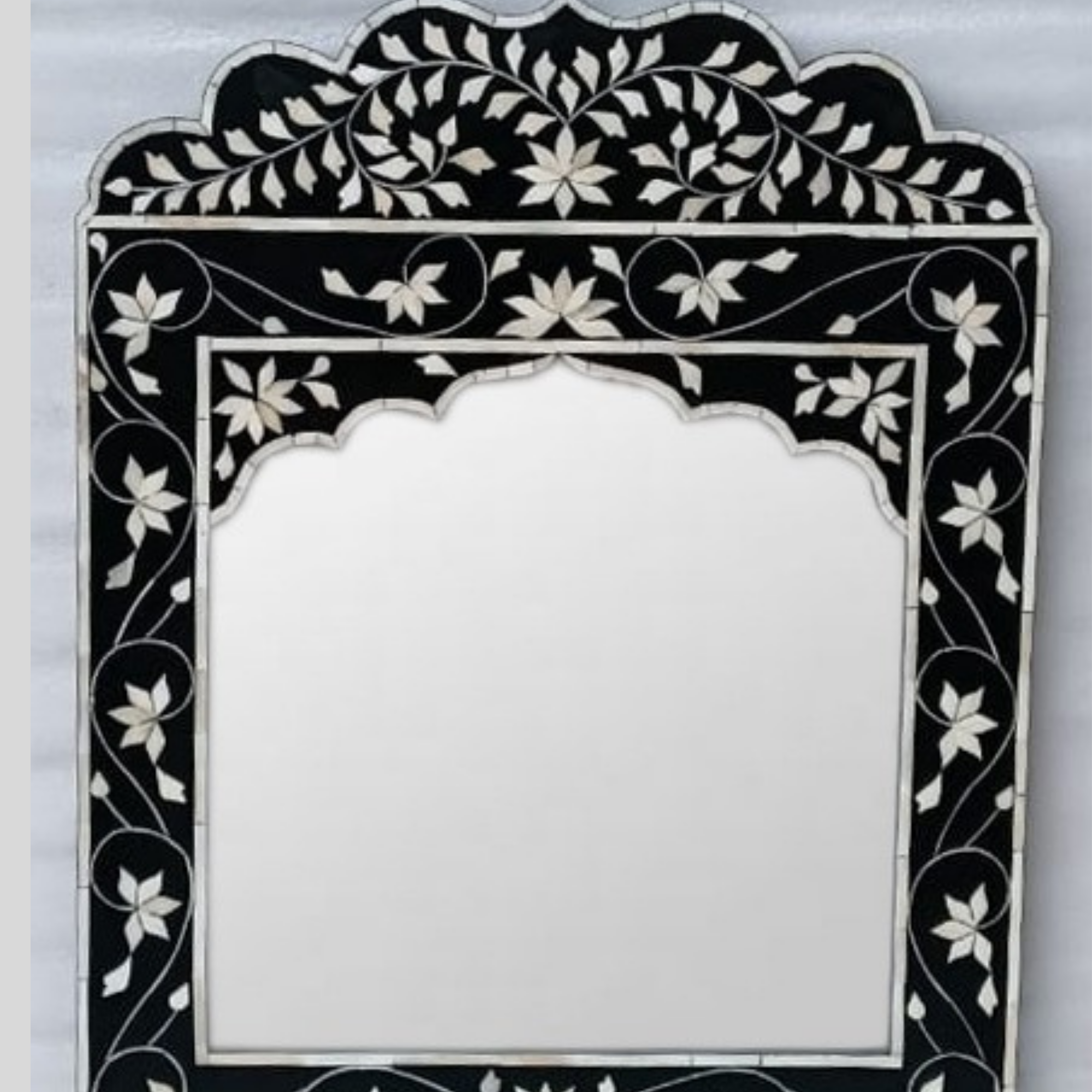 Handmade Black Bone Inlay Mirror Frame Floral Arch Wall Mirror