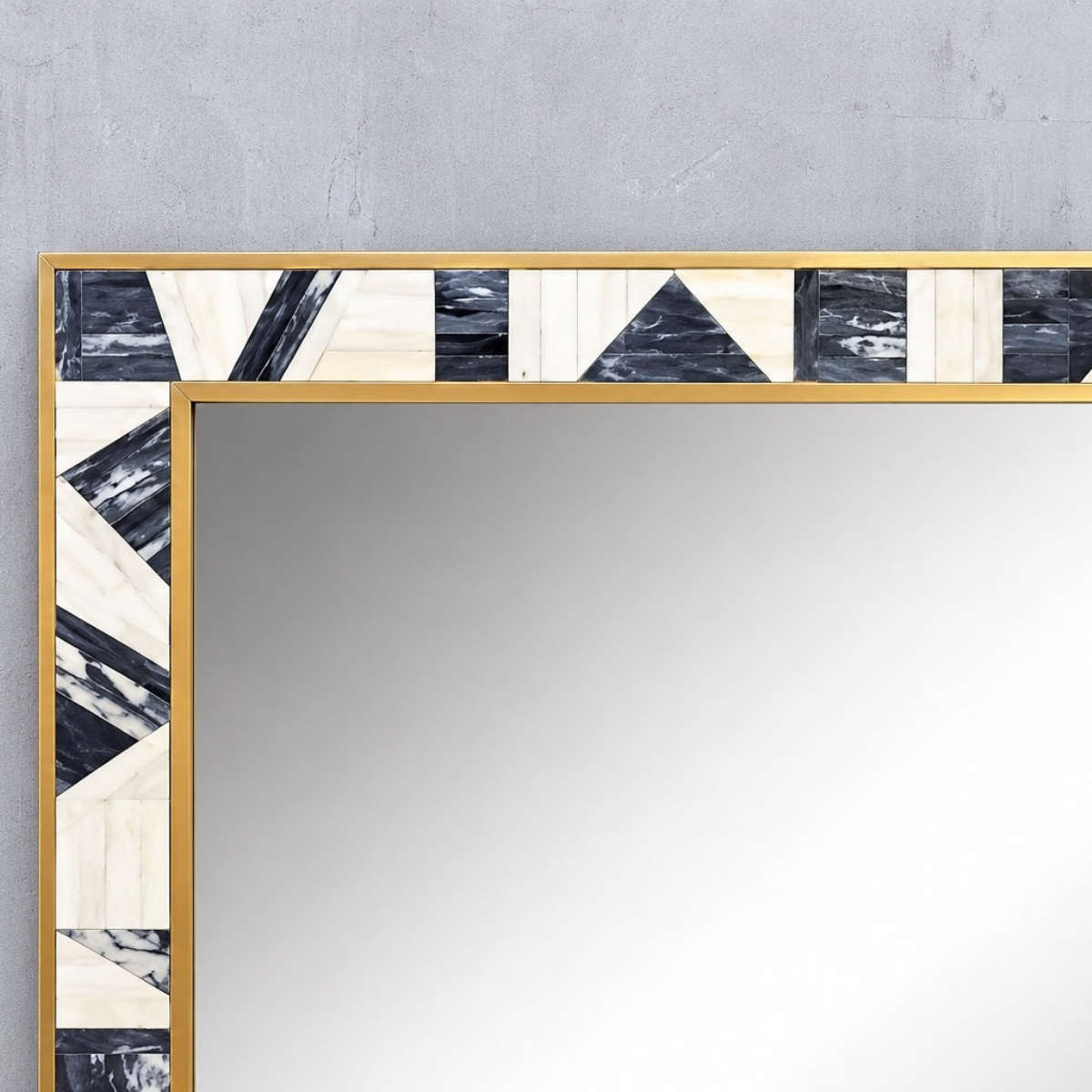 Handmade Black & White Geometric Bone Inlay Mirror – Modern Rectangular Wall Mirror