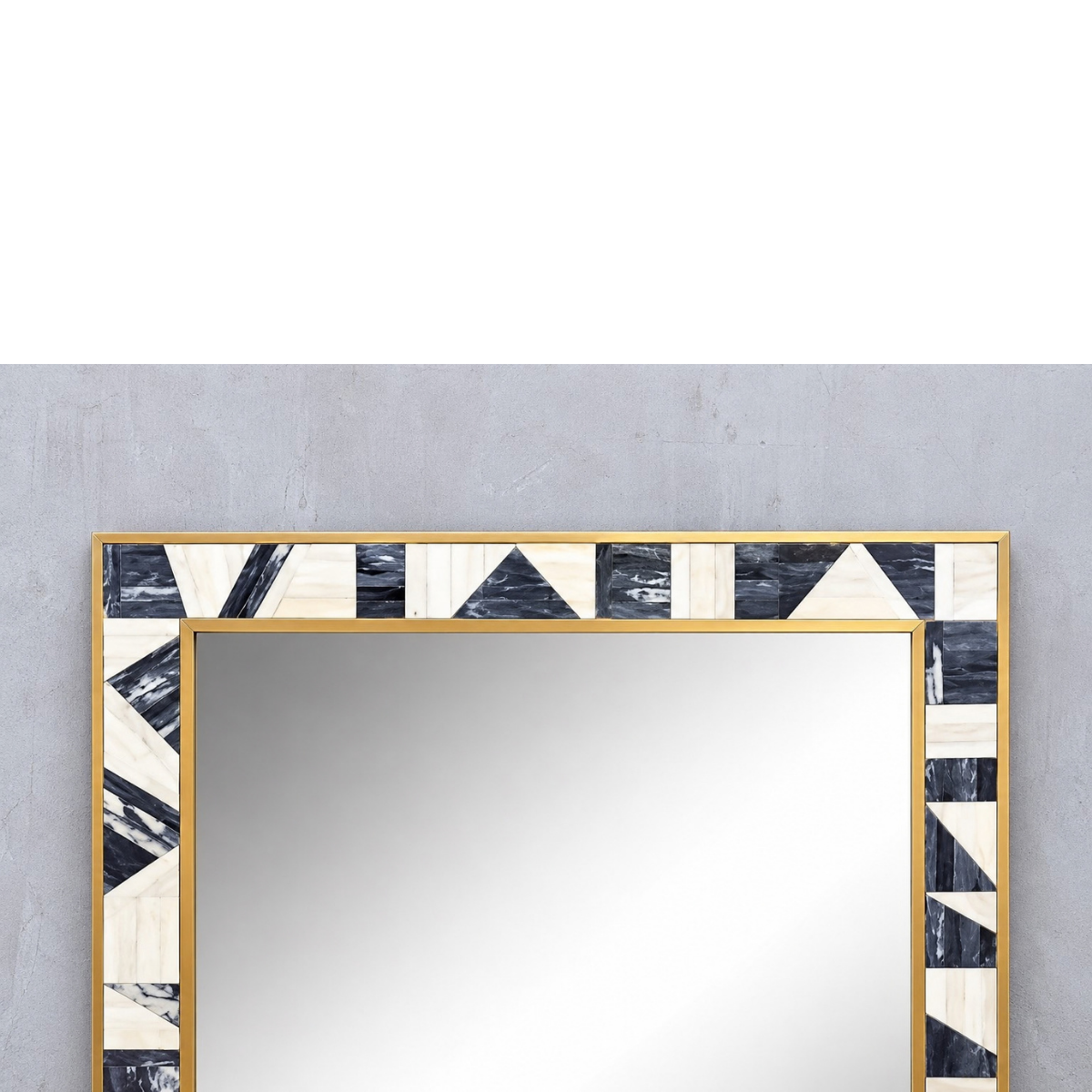 Handmade Black & White Geometric Bone Inlay Mirror – Modern Rectangular Wall Mirror