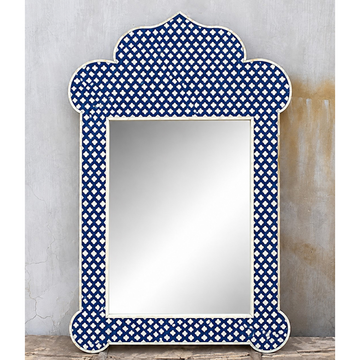 Handmade Blue Bone Inlay Arch Mirror – Moroccan Scalloped Wall Mirror
