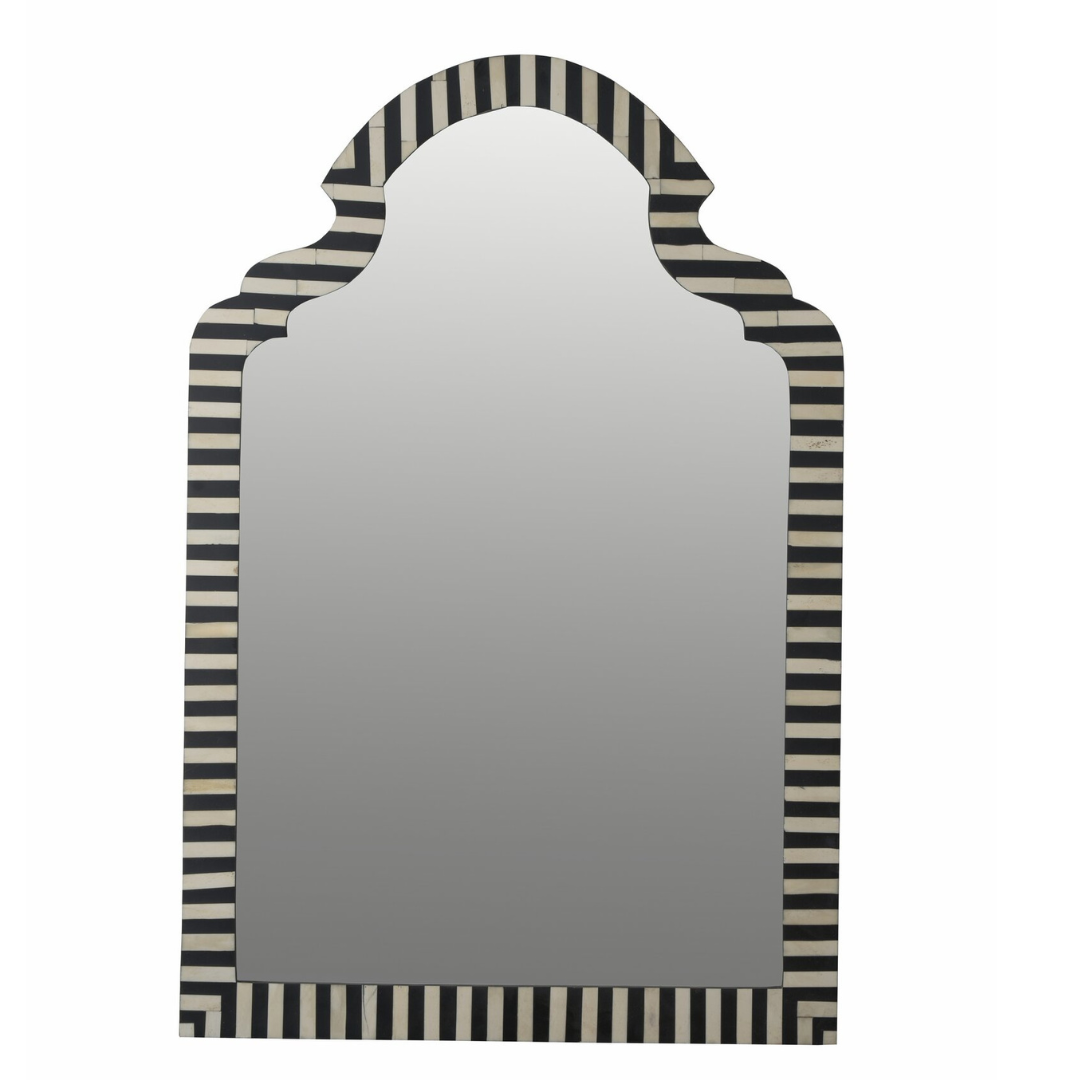 Black White Striped Bone Inlay Arch Mirror Handmade Decorative Wall Mirror Modern Luxury Home Decor