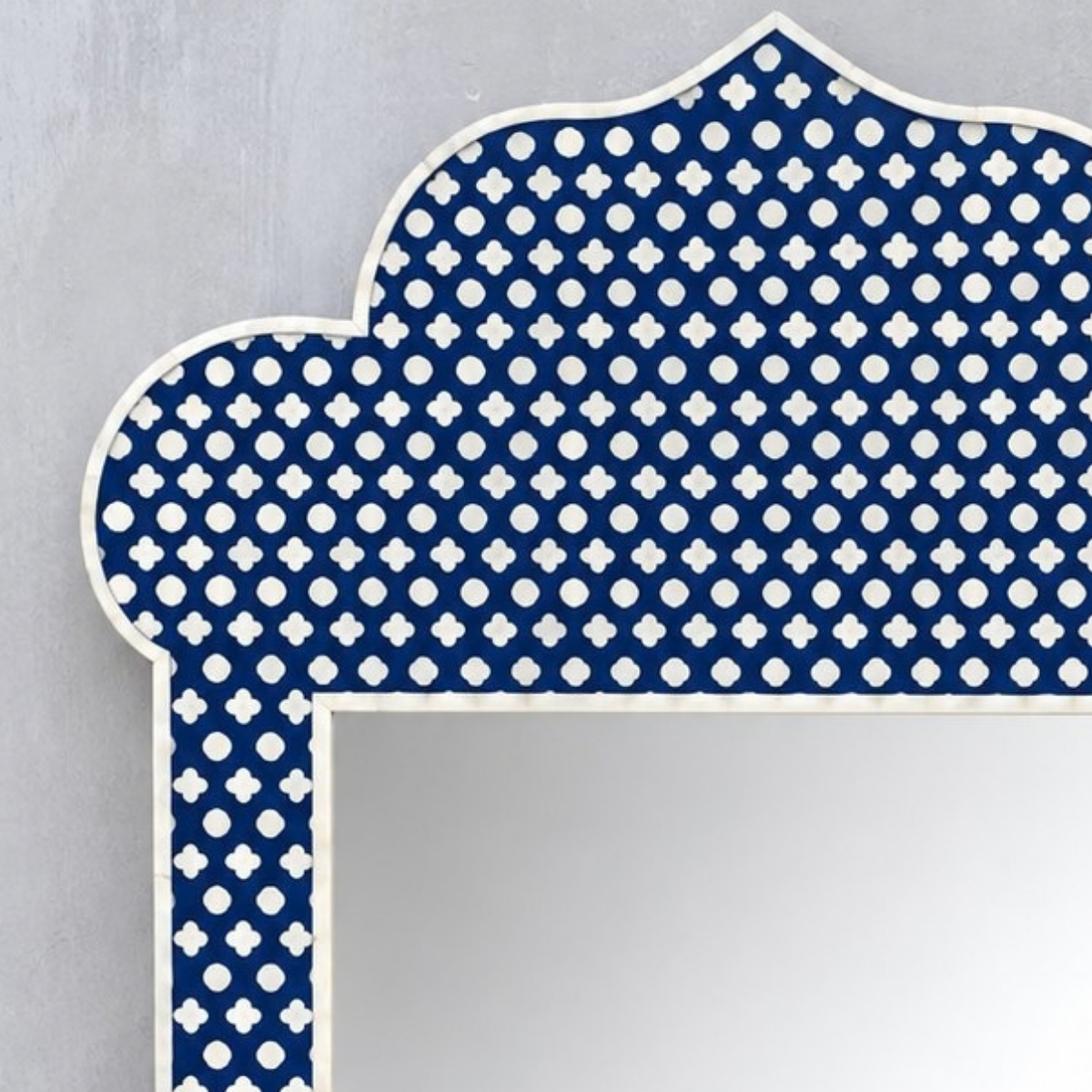 Handmade Blue Bone Inlay Arch Mirror – Moroccan Scalloped Wall Mirror