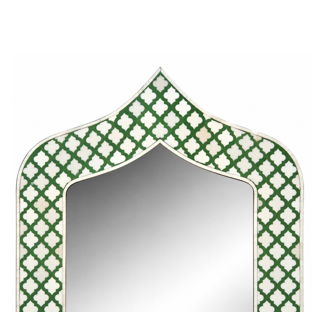 Handmade Green Bone Inlay Arch Mirror – Moroccan Trellis Wall Mirror