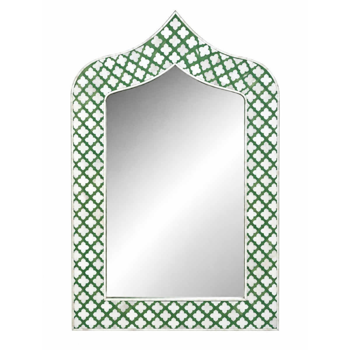 Handmade Green Bone Inlay Arch Mirror – Moroccan Trellis Wall Mirror