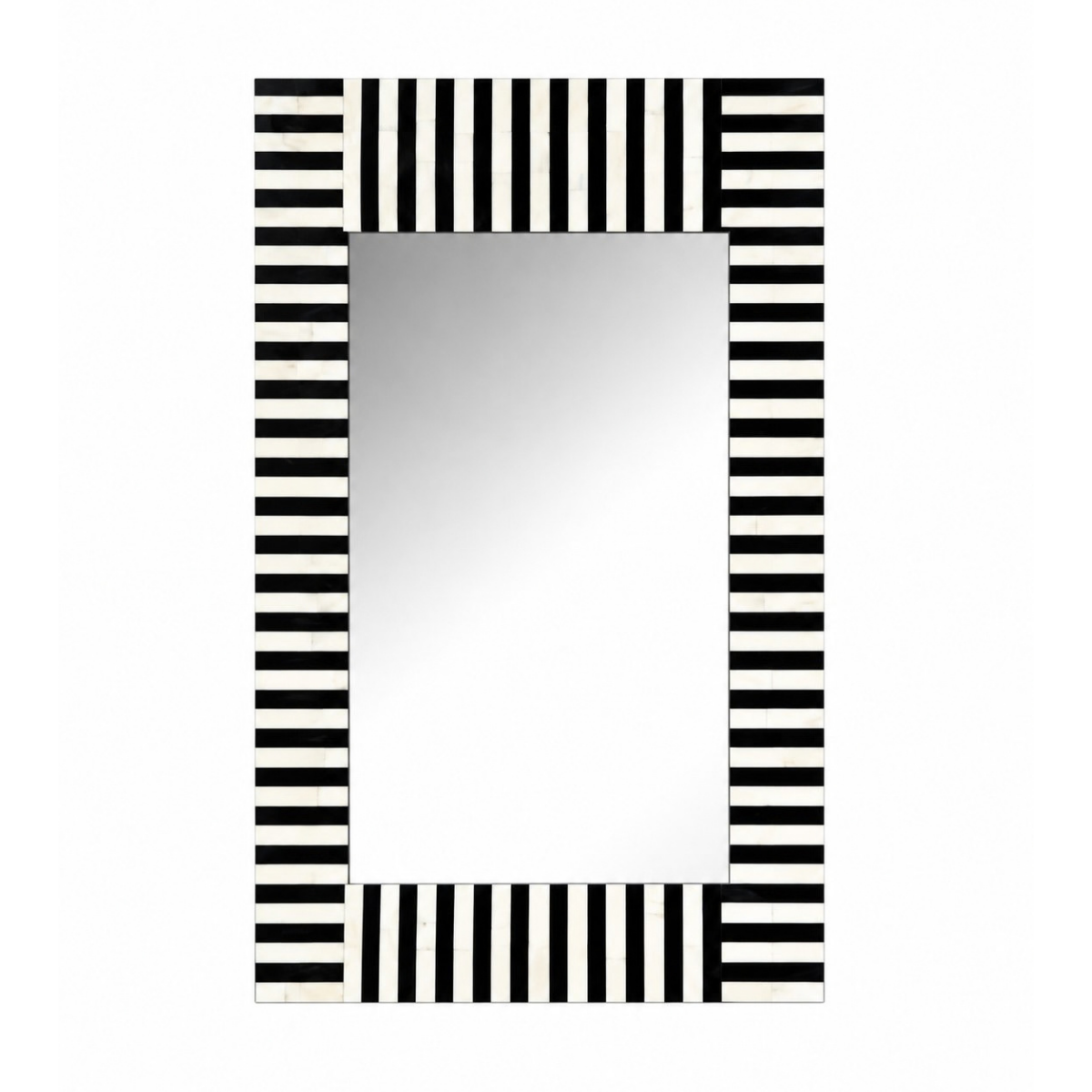 Handmade Black & White Striped Bone Inlay Mirror – Rectangular Statement Wall Mirror