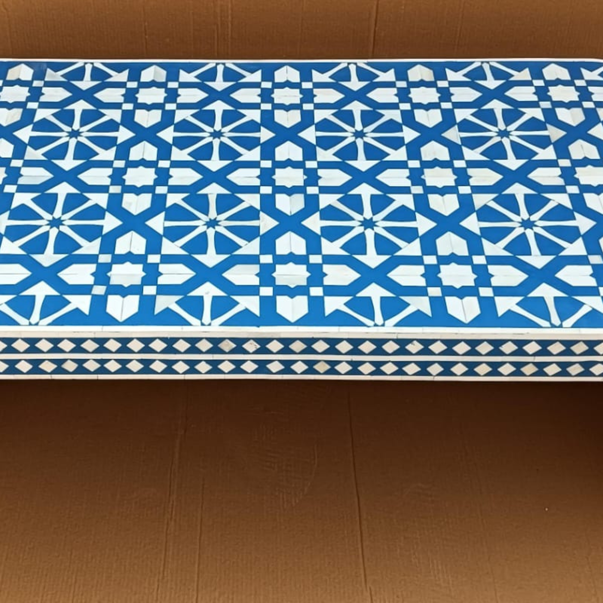 Handmade Blue Bone Inlay Coffee Table – Waterfall Design Living Room Table