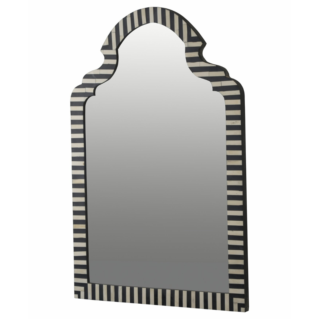 Black White Striped Bone Inlay Arch Mirror Handmade Decorative Wall Mirror Modern Luxury Home Decor