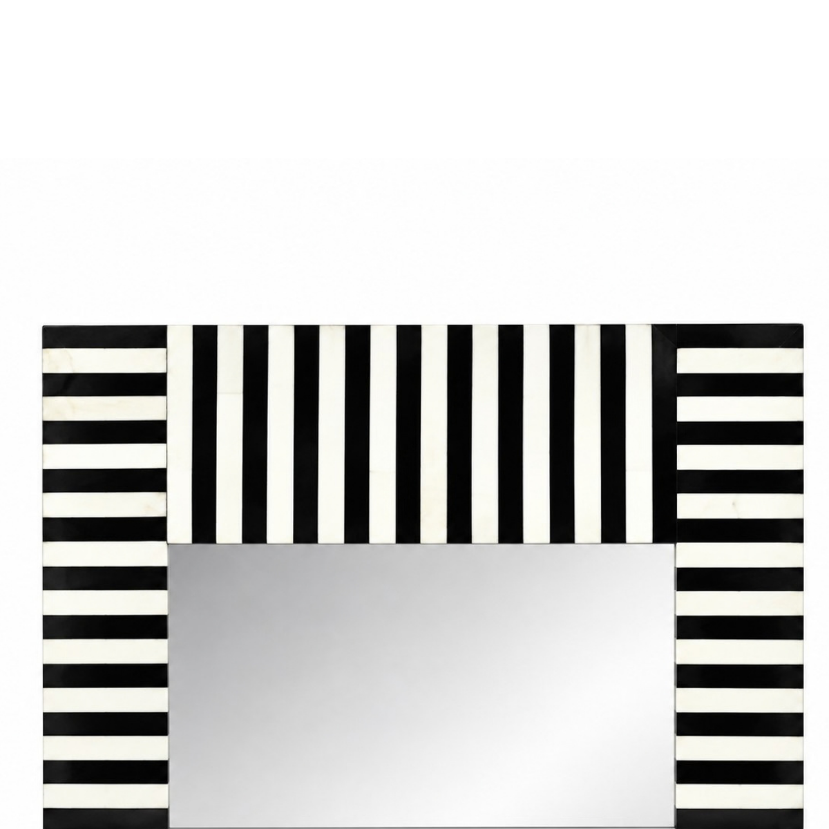 Handmade Black & White Striped Bone Inlay Mirror – Rectangular Statement Wall Mirror