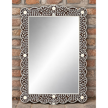 Brown Bone Inlay Mirror | Handmade Floral Scalloped Wall Mirror