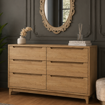 Scandinavian Solid Wood 6 Drawer Dresser | Minimalist Oak Chest of Drawers | Modern Bedroom Storage Cabinet