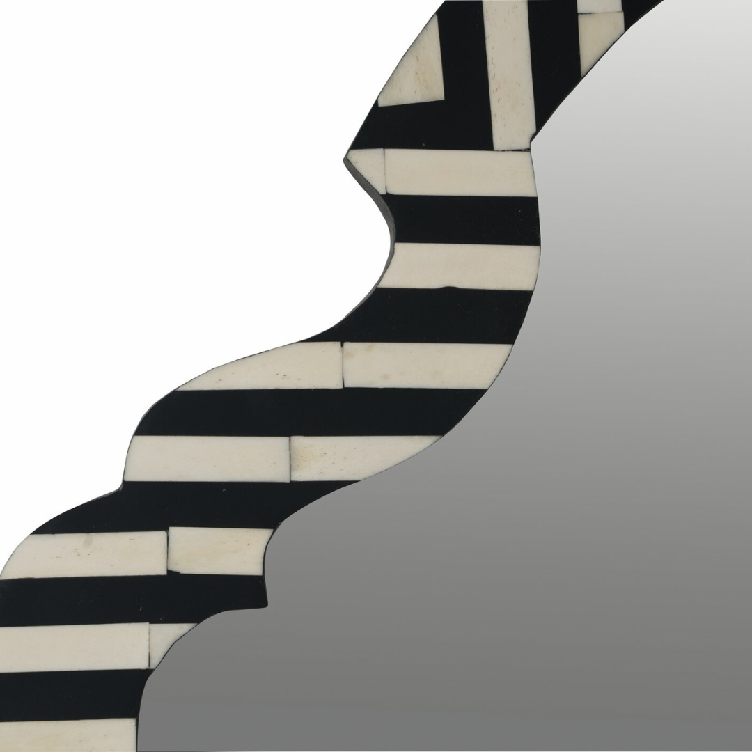Black White Striped Bone Inlay Arch Mirror Handmade Decorative Wall Mirror Modern Luxury Home Decor