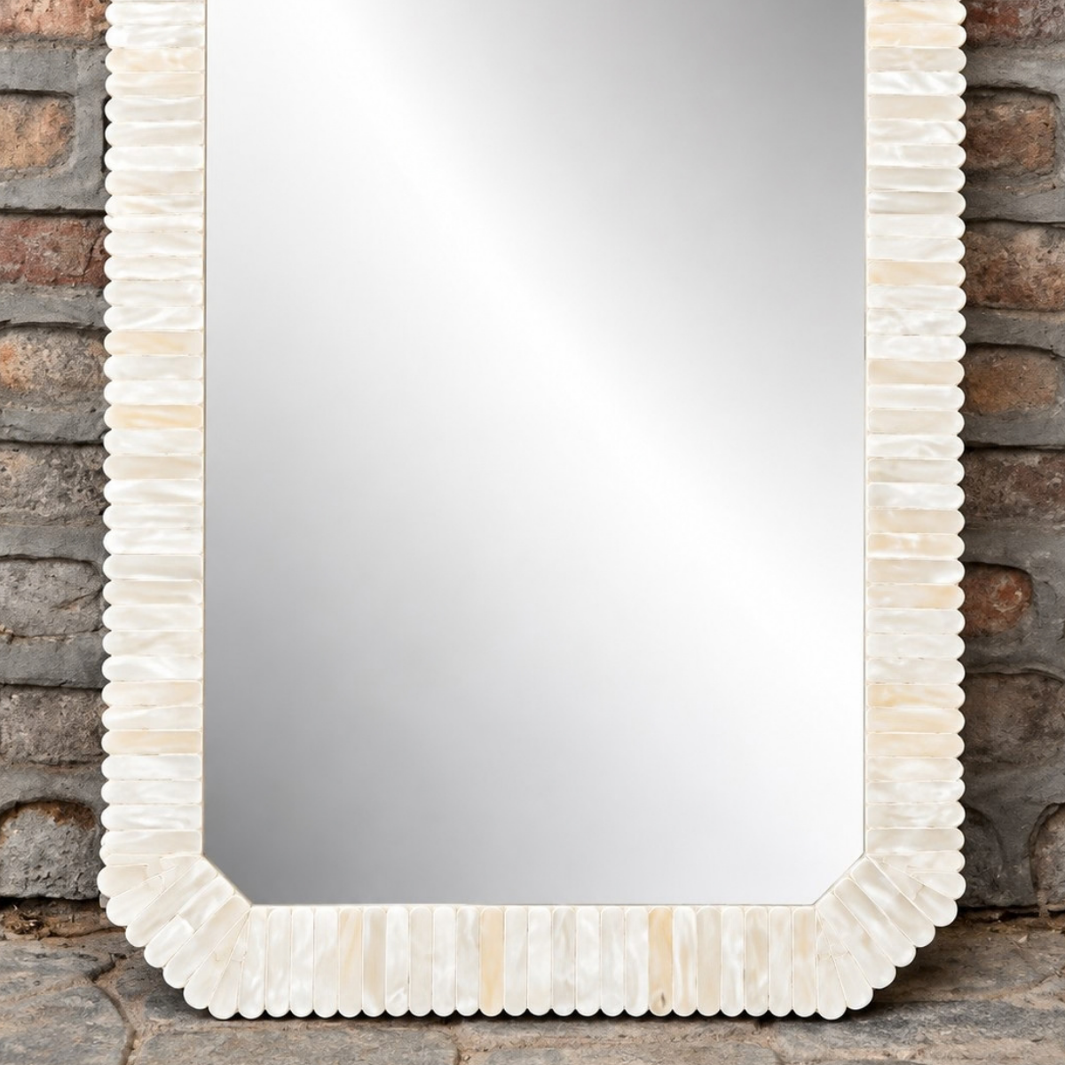 Handmade Mother of Pearl Mirror – Ivory Scalloped Rectangular Wall Mirror
