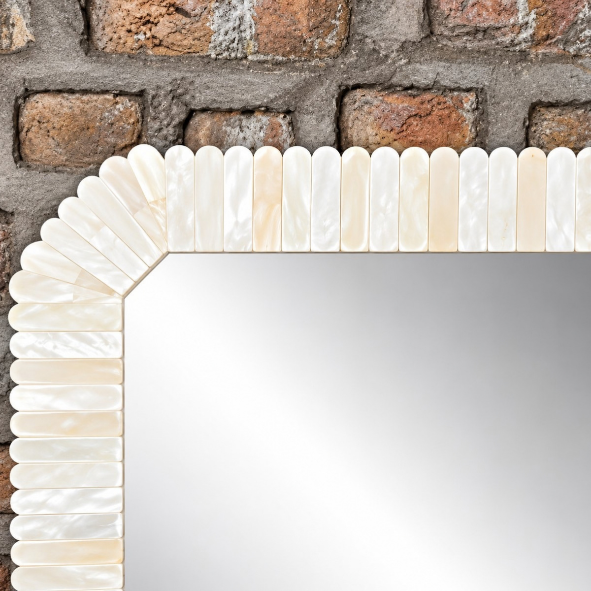Handmade Mother of Pearl Mirror – Ivory Scalloped Rectangular Wall Mirror