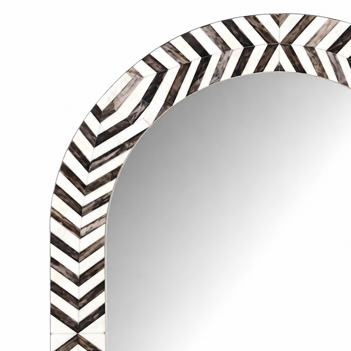 Handmade Chevron Bone Inlay Arch Mirror – Black & White Geometric Wall Mirror
