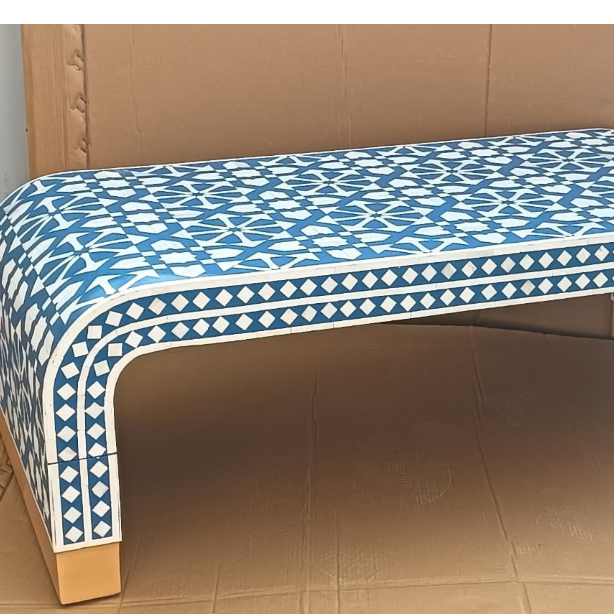 Handmade Blue Bone Inlay Coffee Table – Waterfall Design Living Room Table