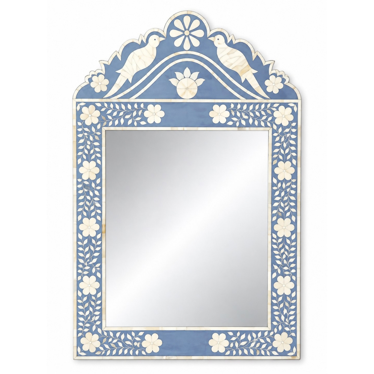 Handmade Light Blue Peacock Bone Inlay Mirror – Floral Decorative Wall Mirror