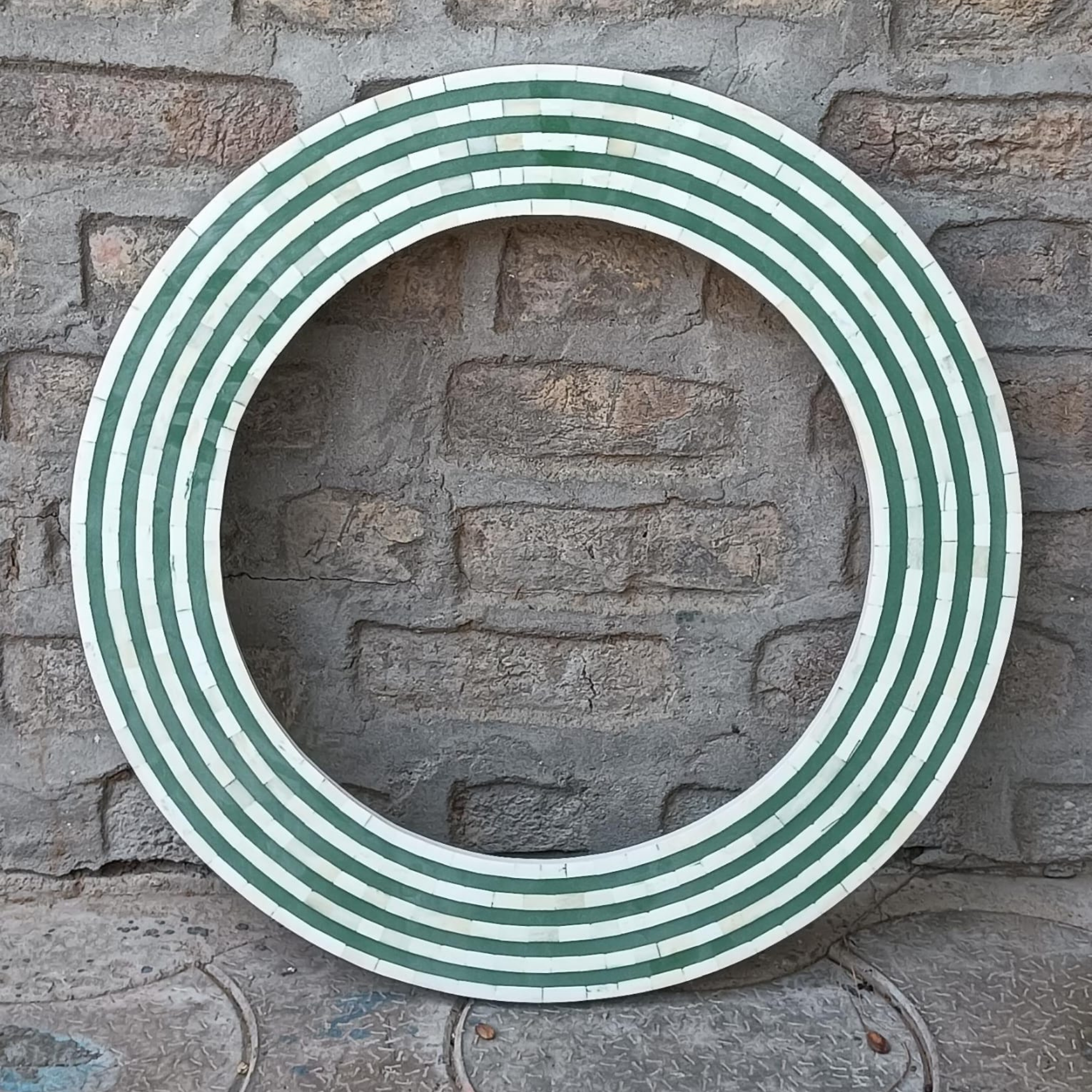 Handmade Green Bone Inlay Round Mirror Frame | Luxury Wall Mirror