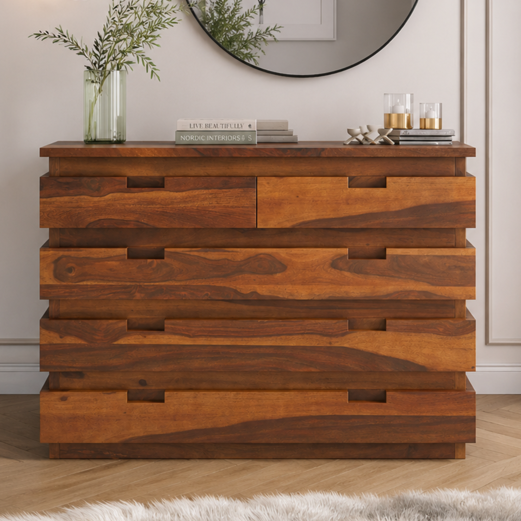 Modern Solid Wood 6 Drawer Dresser | Minimalist Wooden Chest of Drawers | Bedroom Storage Cabinet | Handmade Wood Furniture