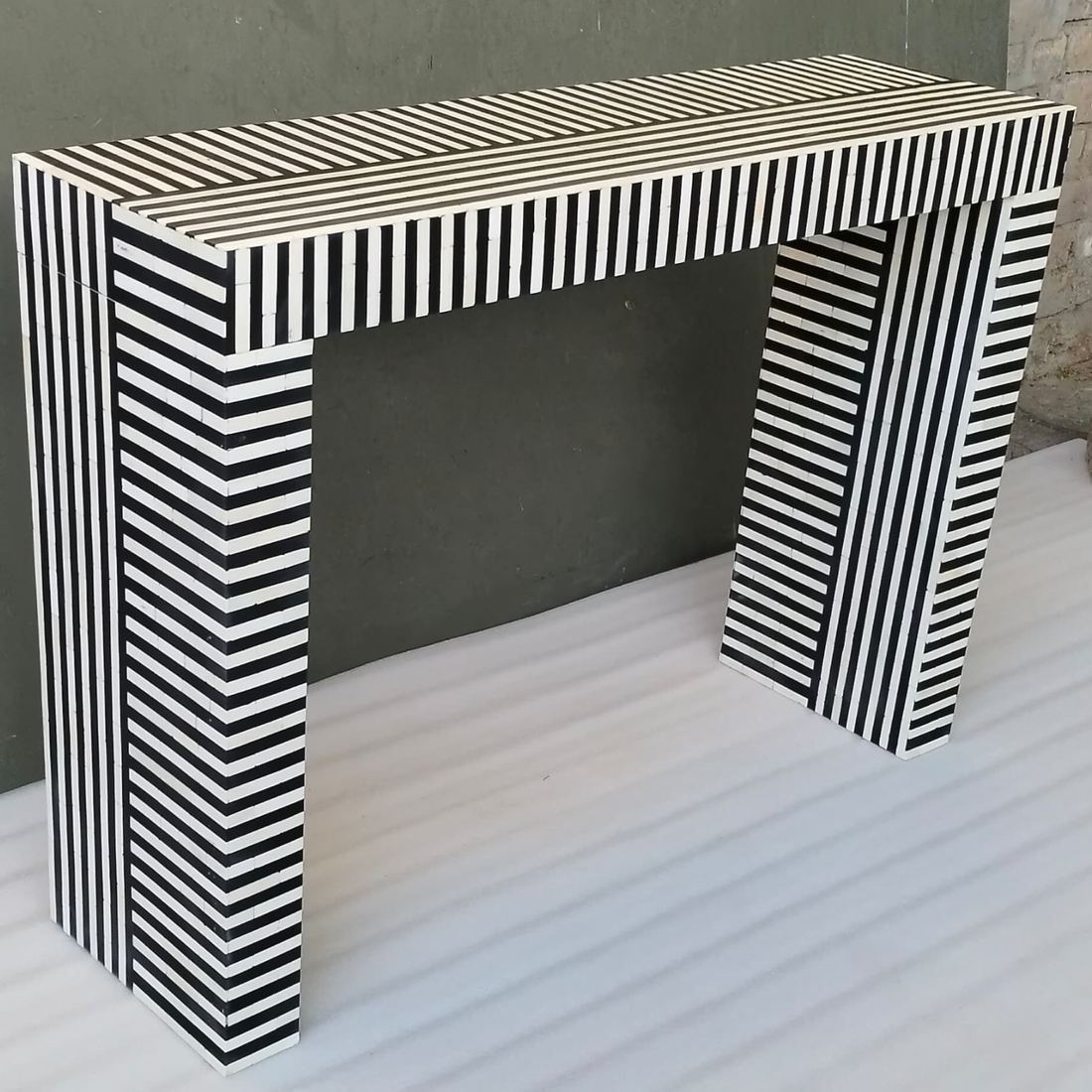 Handmade Bone Inlay Console Table – Black White Striped Entryway Table, Modern Hallway Table, Luxury Inlay Furniture