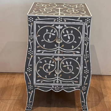 Handmade Black Mother of Pearl Inlay 2 Drawer Bedside Table