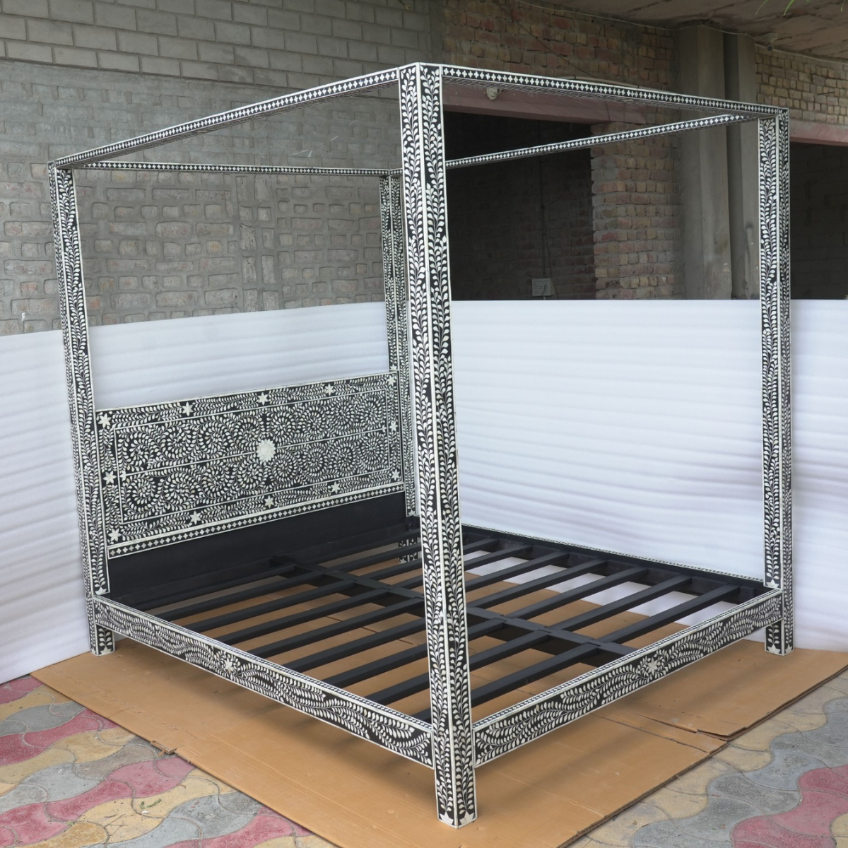 Handmade Bone Inlay Canopy Bed – Luxury Four Poster Bed