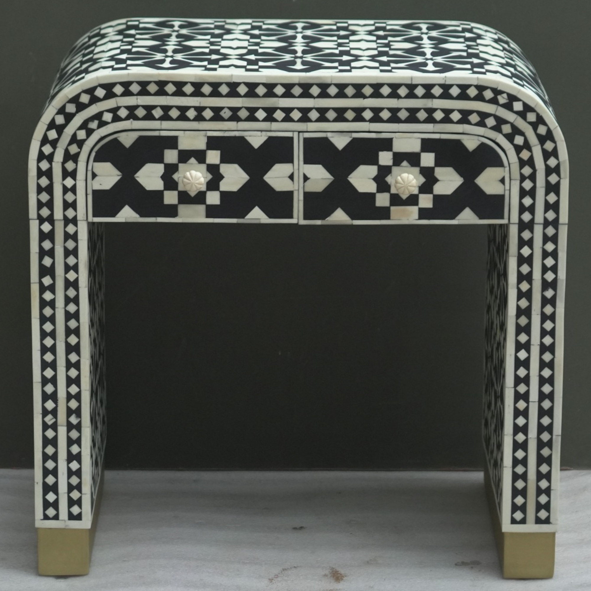 Black  Bone Inlay Console Table | Handmade Waterfall Console Table for Living Room