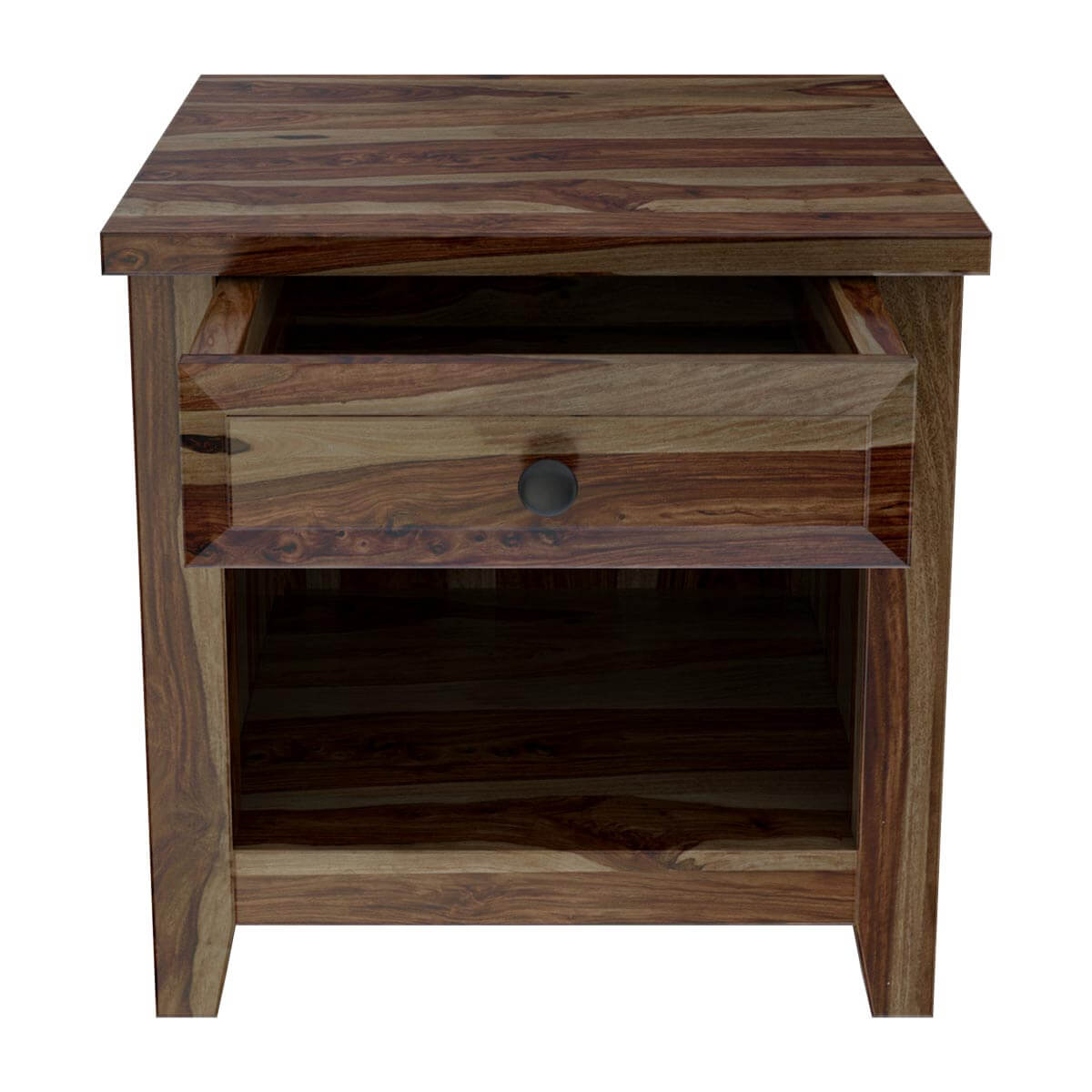 Solid Wood Bedside Table with Drawer & Open Shelf | Modern Rustic Nightstand | Wooden Bedroom Side Table