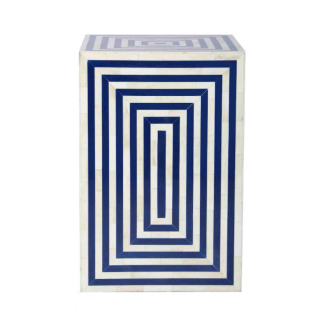 Blue Geometric Bone Inlay End Table Handmade Modern Side Table Luxury Living Room Furniture